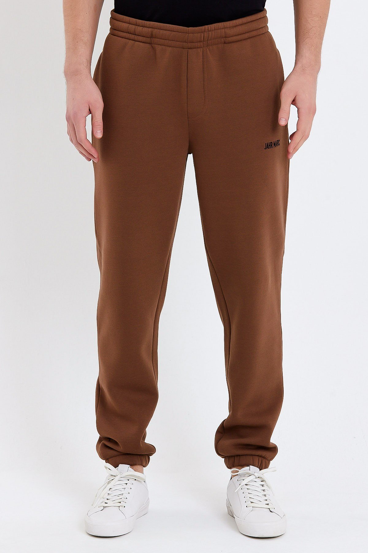 Nakışlı Oversize Kahverengi Erkek Eşofman Altı