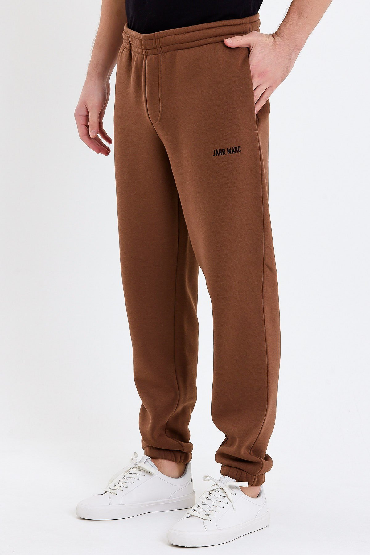 Nakışlı Oversize Kahverengi Erkek Eşofman Altı