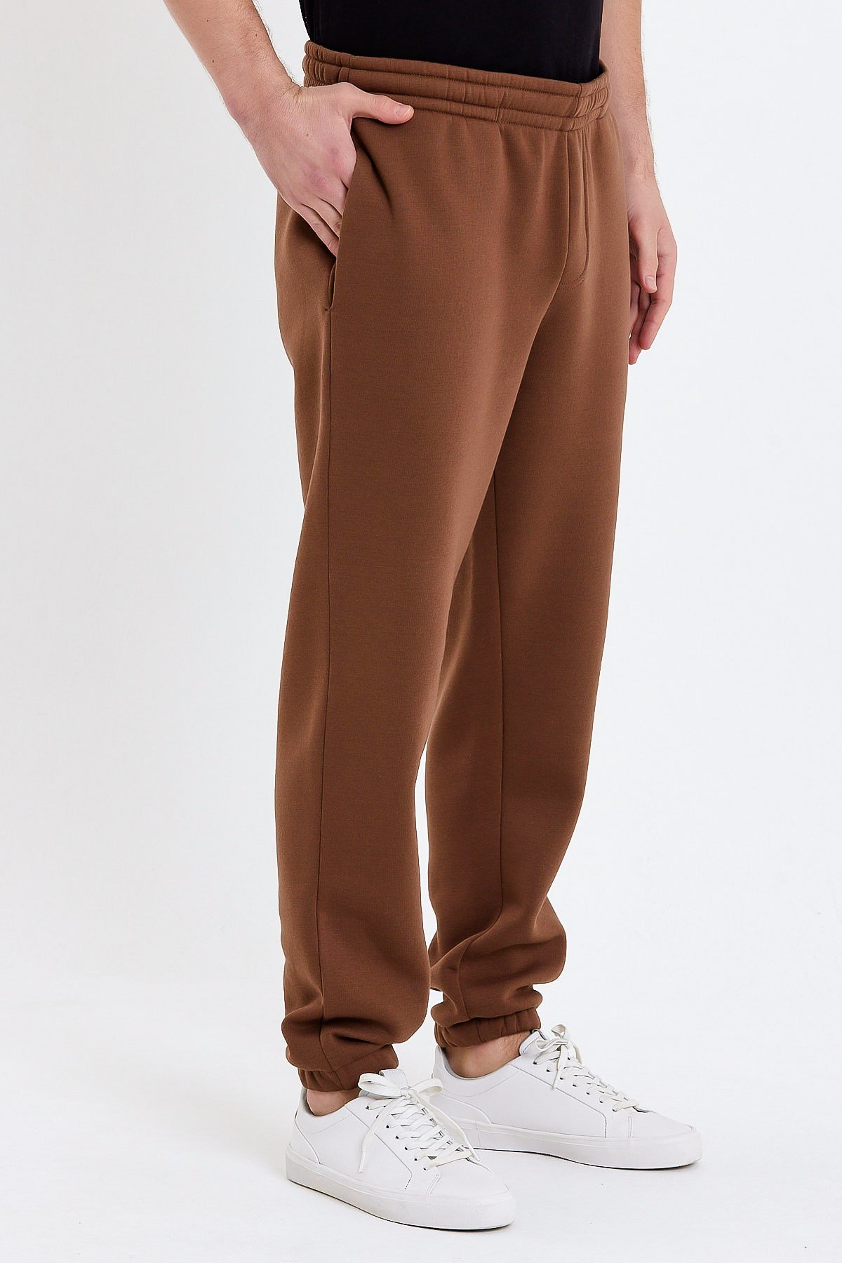 Nakışlı Oversize Kahverengi Erkek Eşofman Altı