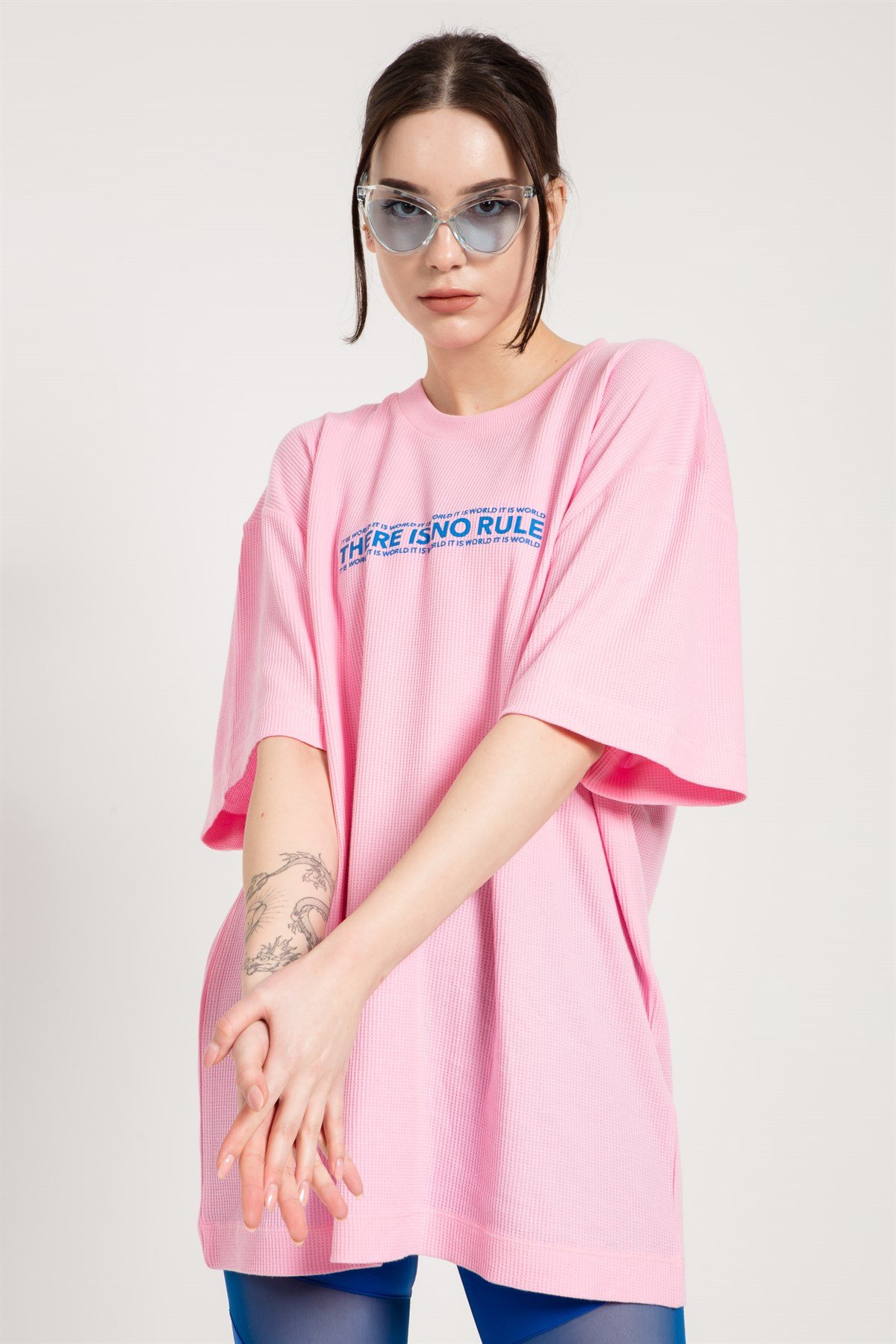 Extreme Oversized T-shirt Dress in Pink with Print