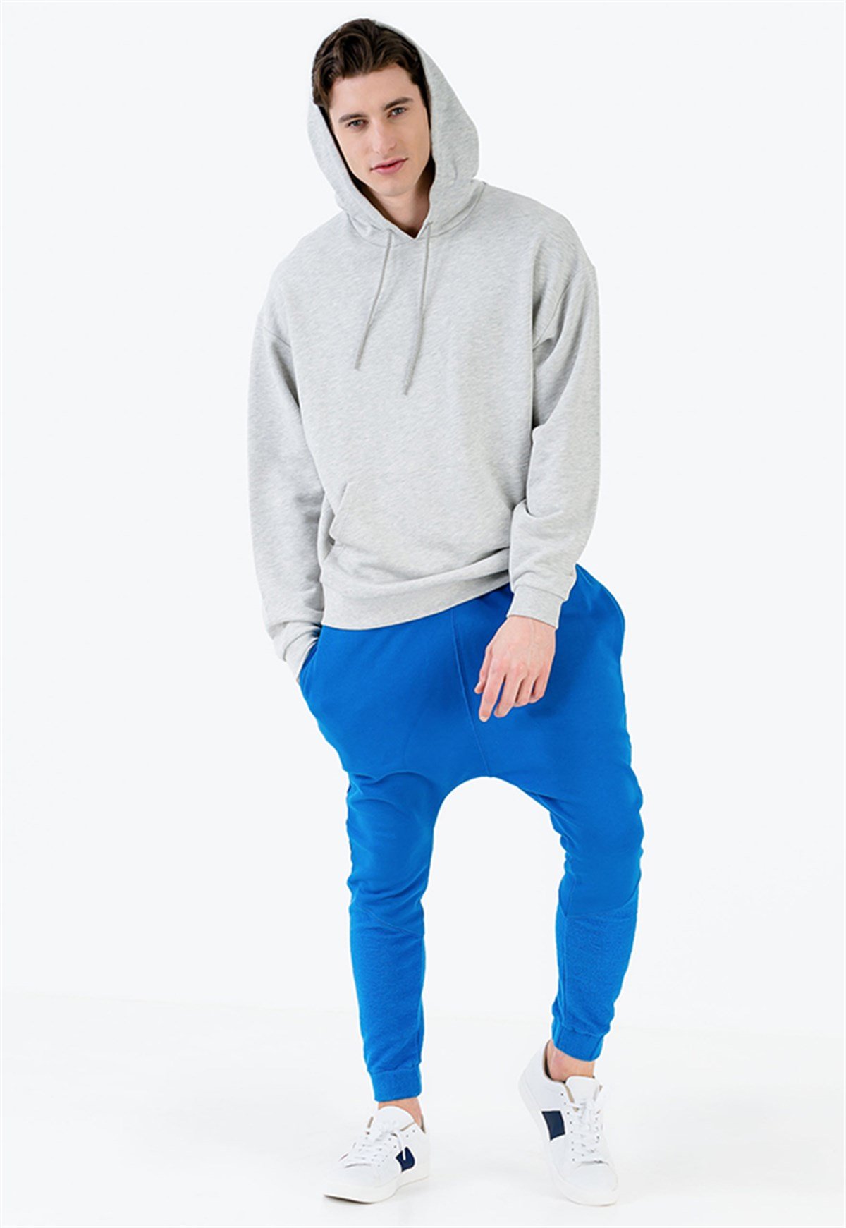 Oversized Hoodie in Grey with Pouch Pocket