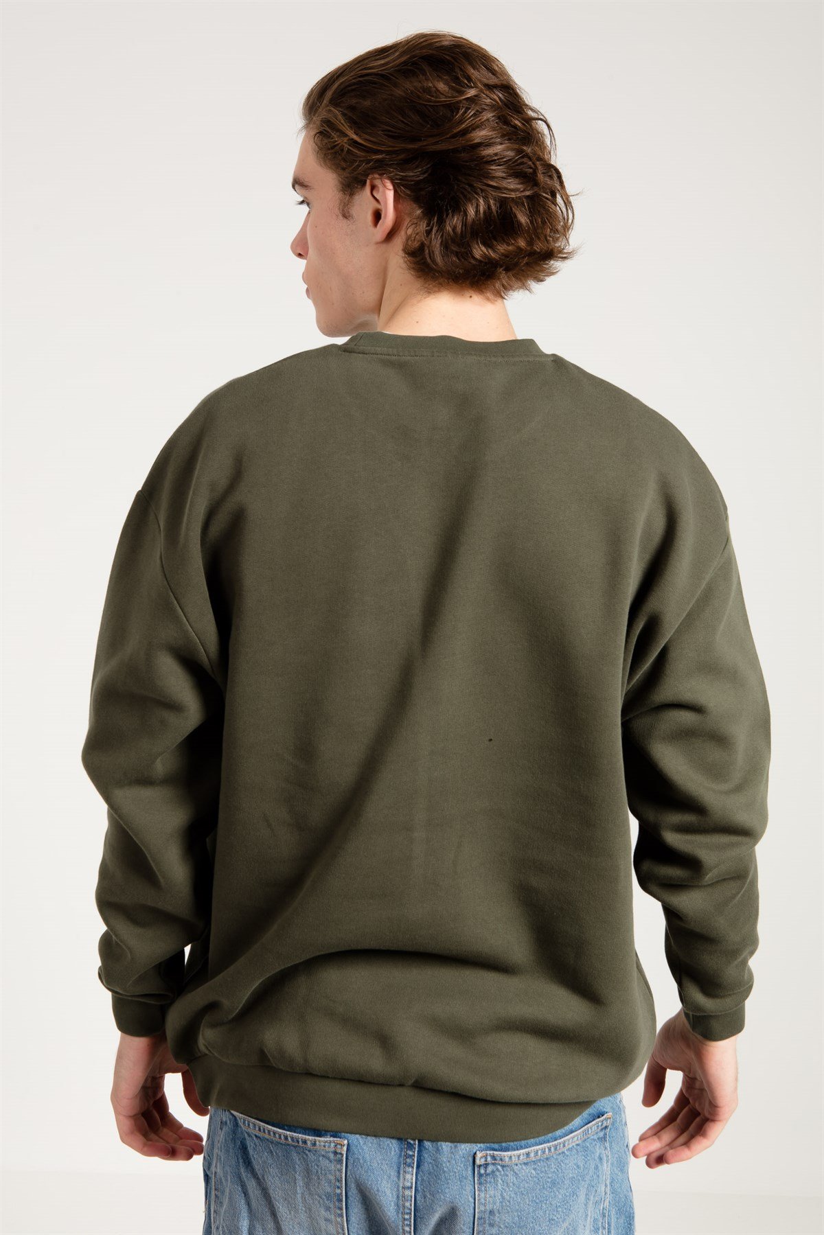 Oversize Asit Yıkamalı Haki Erkek Sweatshirt