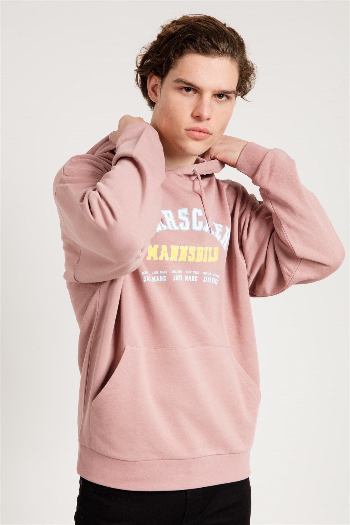 Oversize Baskılı Pembe Kapüşonlu Sweatshirt