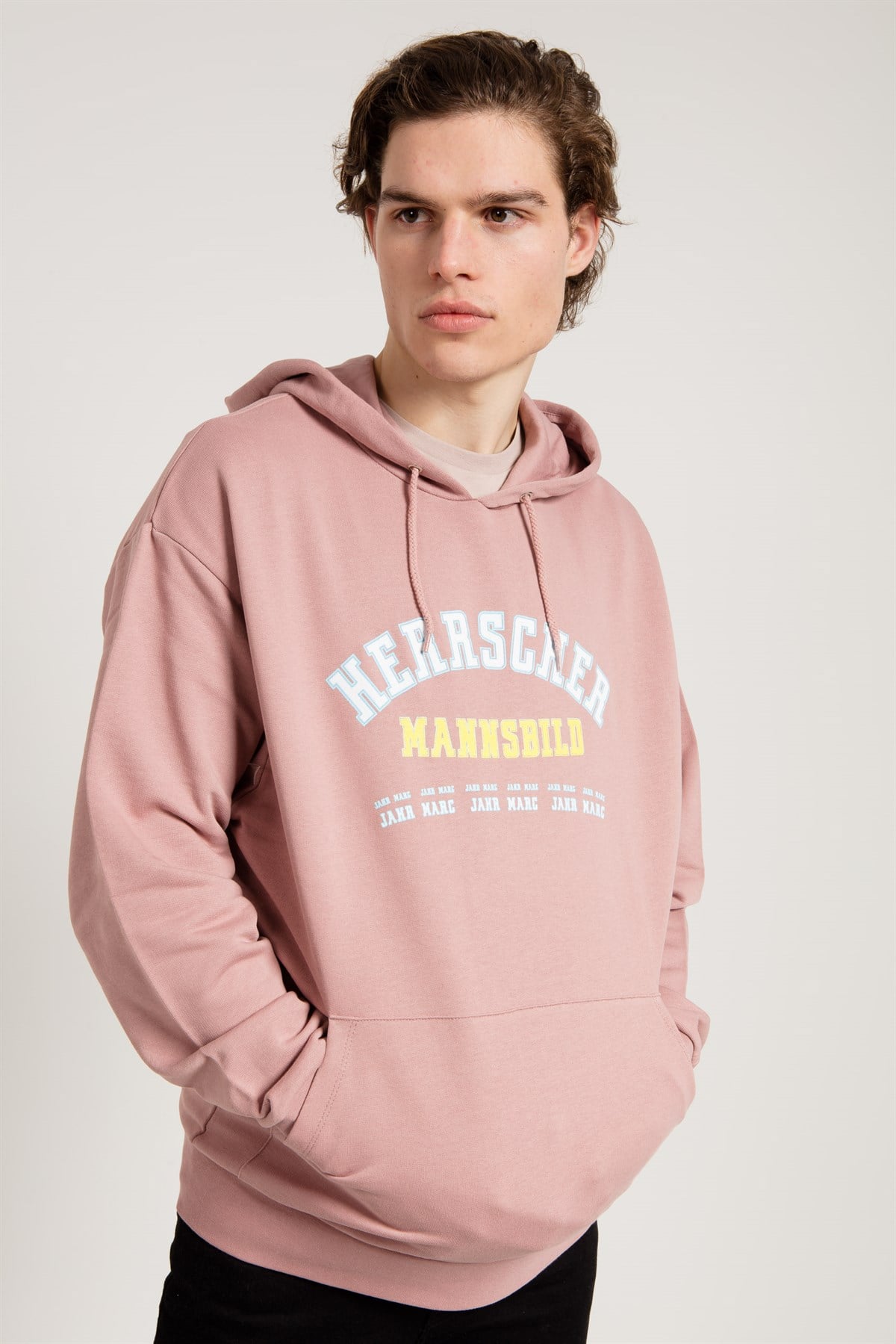 Oversize Baskılı Pembe Kapüşonlu Sweatshirt
