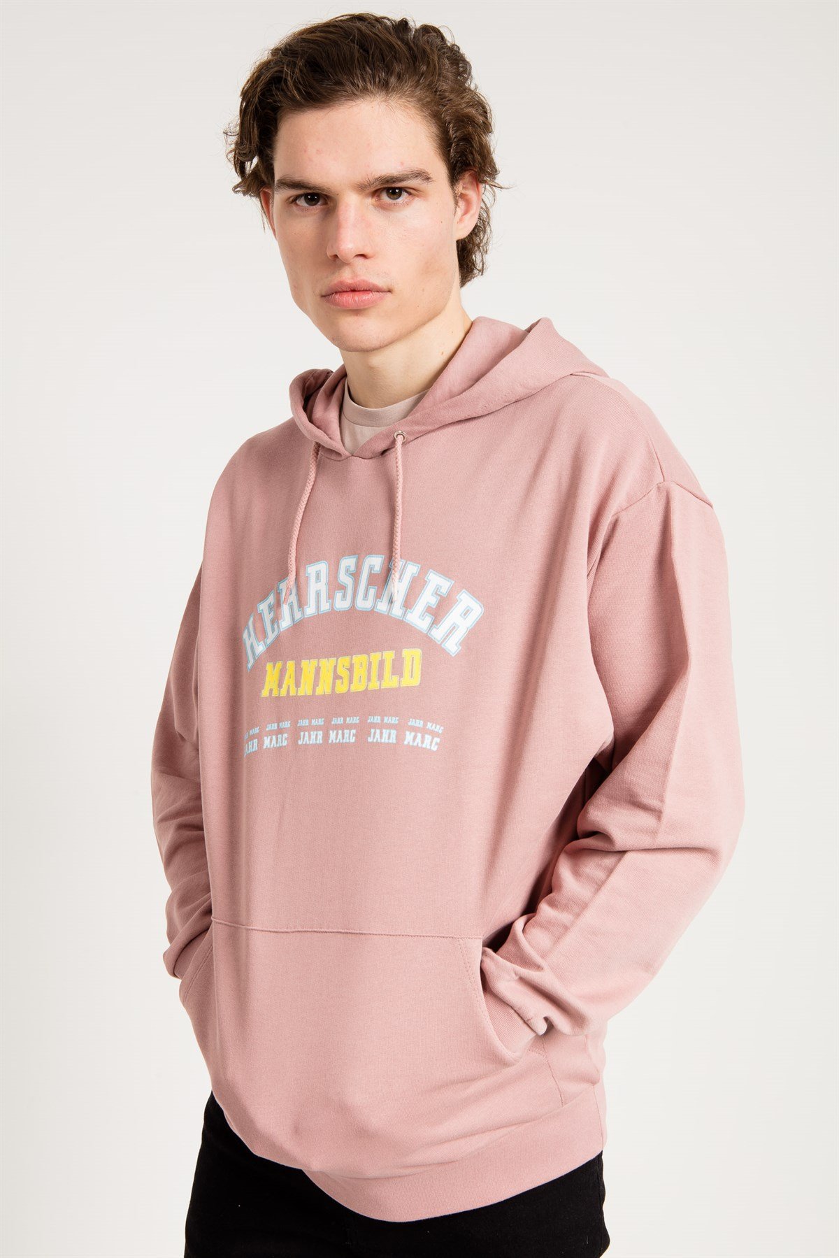 Oversize Baskılı Pembe Kapüşonlu Sweatshirt