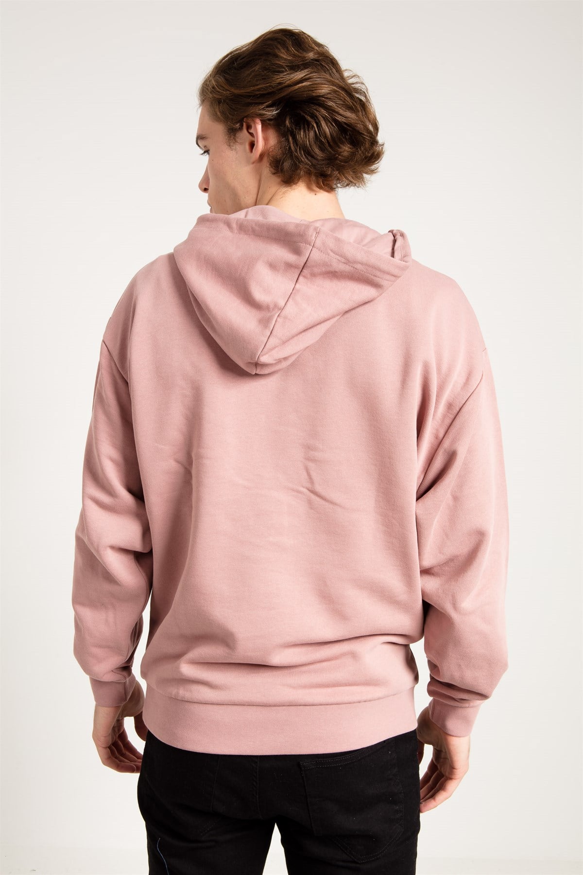Oversize Baskılı Pembe Kapüşonlu Sweatshirt