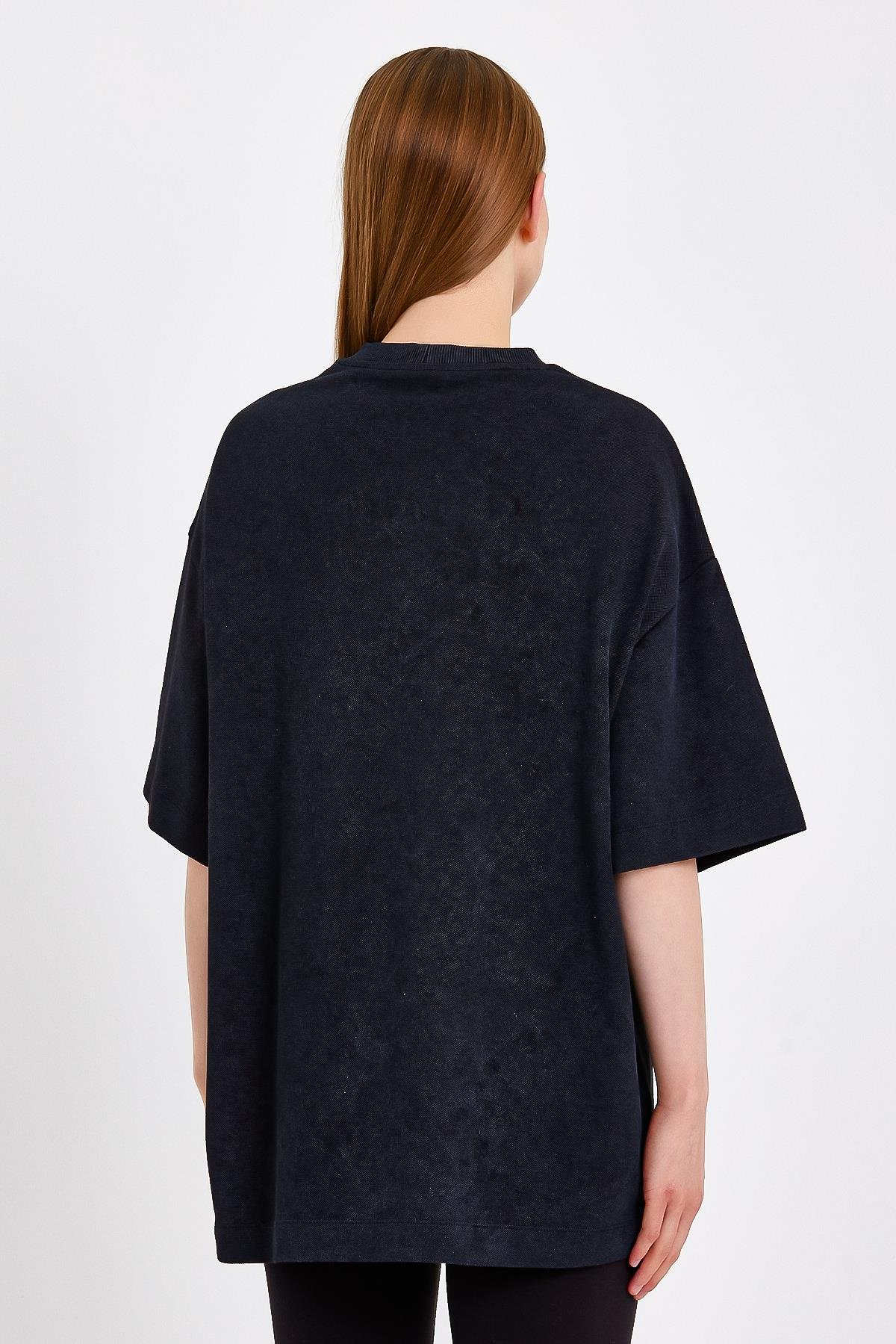 Oversize Baskılı Siyah Kadın T-shirt