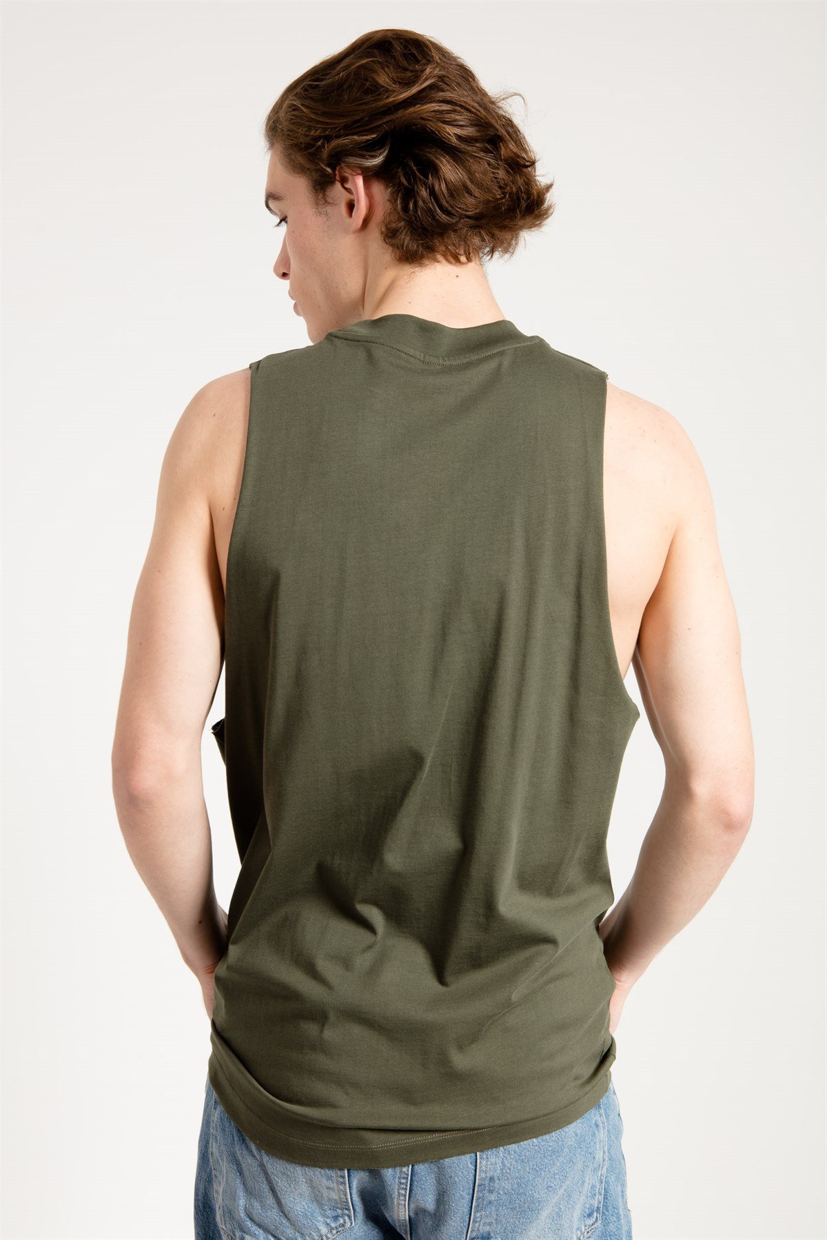Sleeveless T-shirt with Extreme Dropped Armhole in Khaki