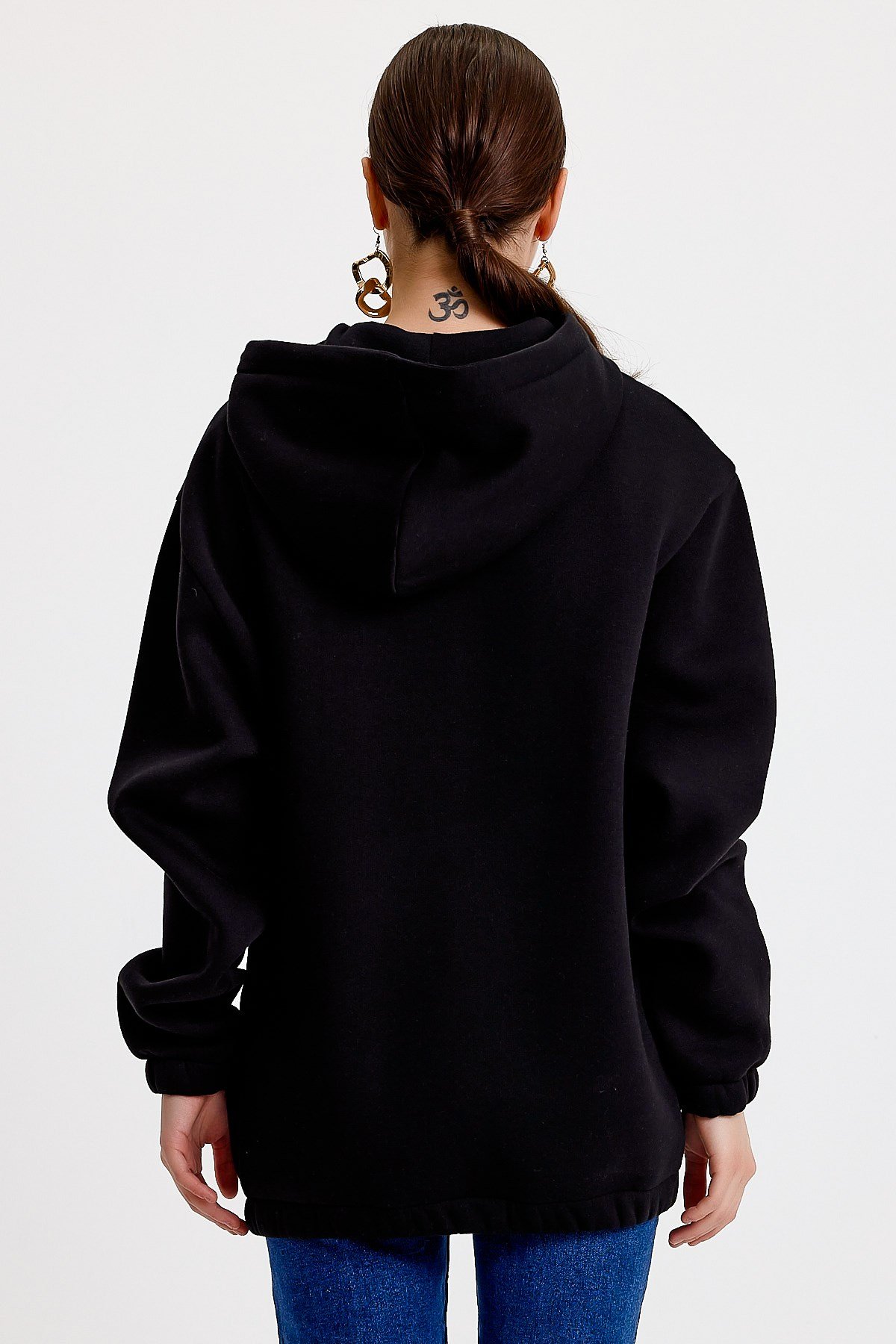 Oversize Nakışlı Siyah Kadın Sweatshirt