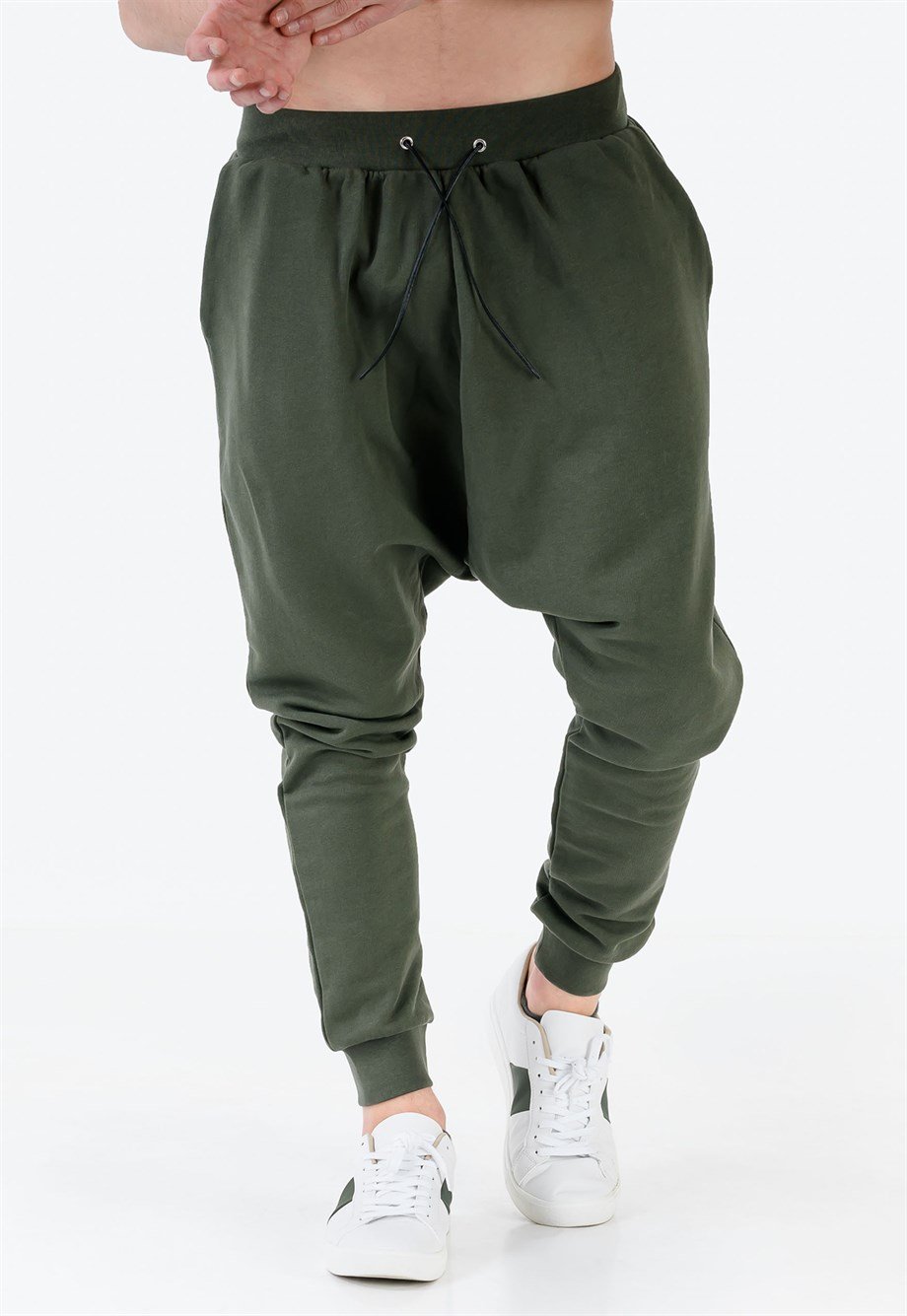 Oversized Extreme Drop Crotch Joggers in Khaki