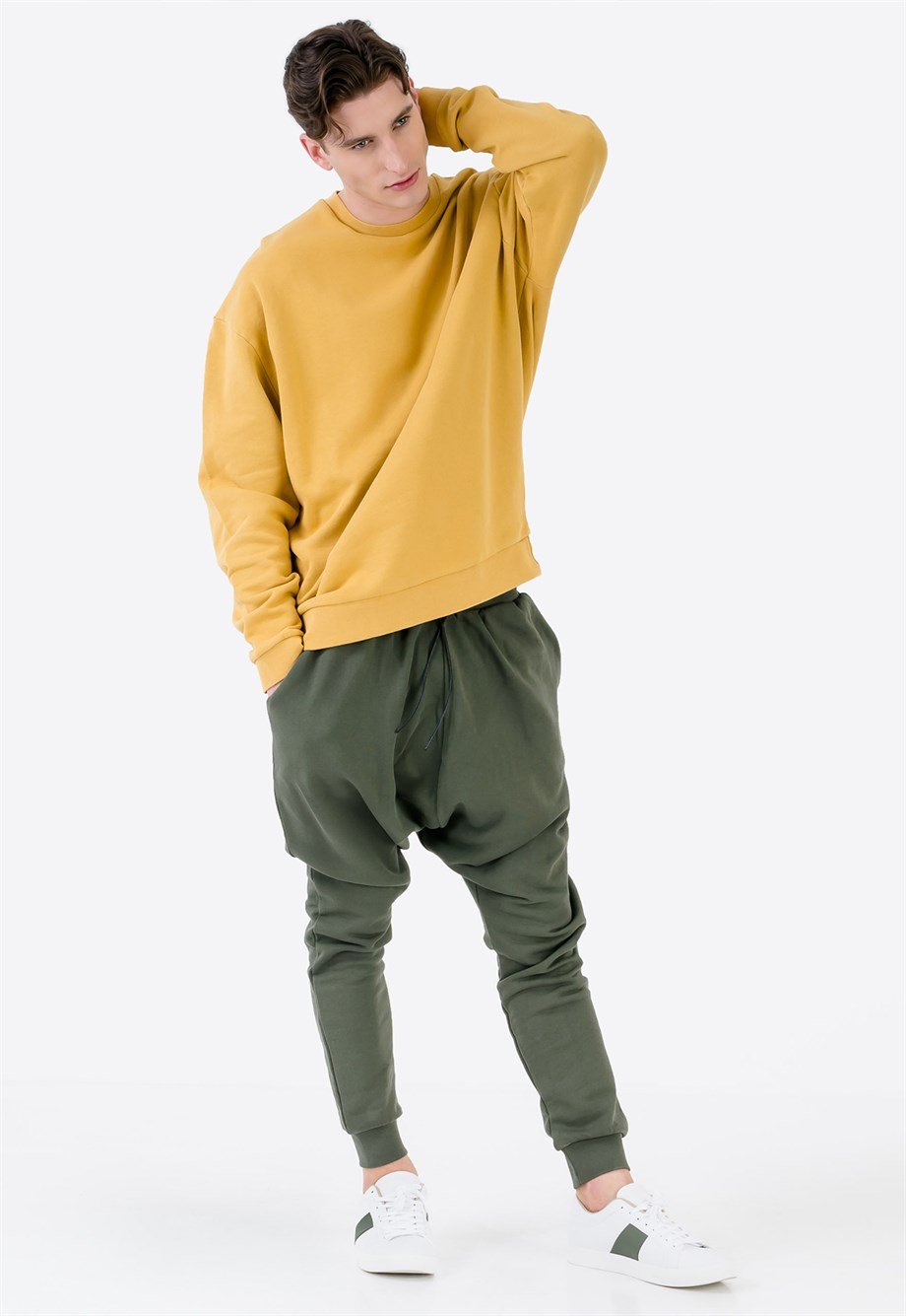 Oversized Extreme Drop Crotch Joggers in Khaki