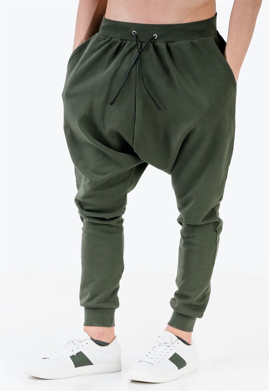 Oversized Extreme Drop Crotch Joggers in Khaki