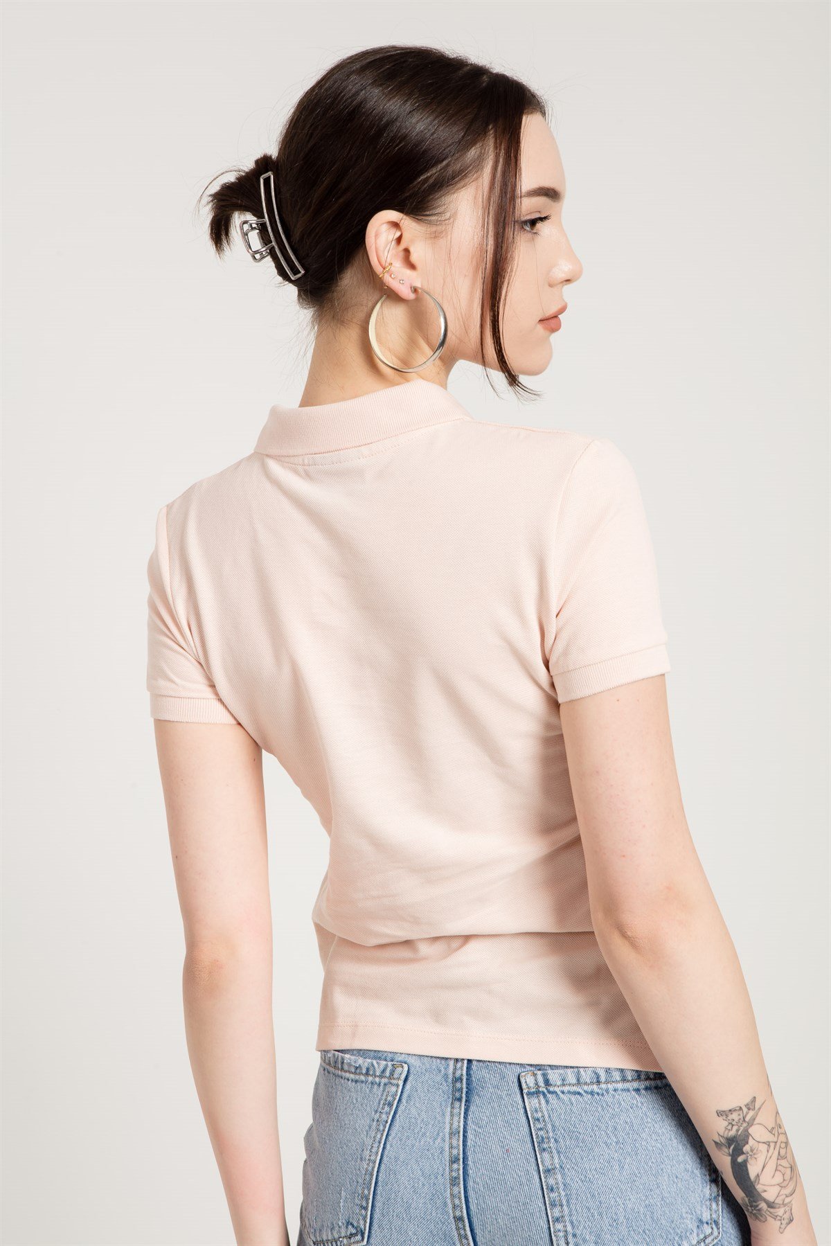 Fitted Polo T-shirt in Pink with Split Sides