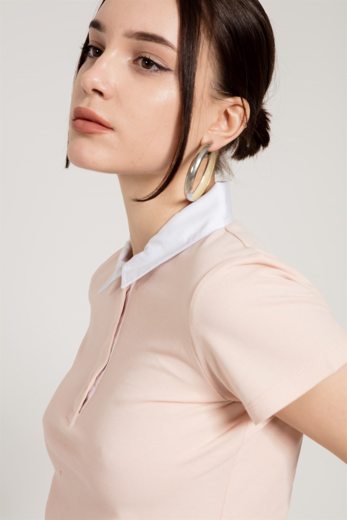 Contrast Collared Polo T-shirt in Pink