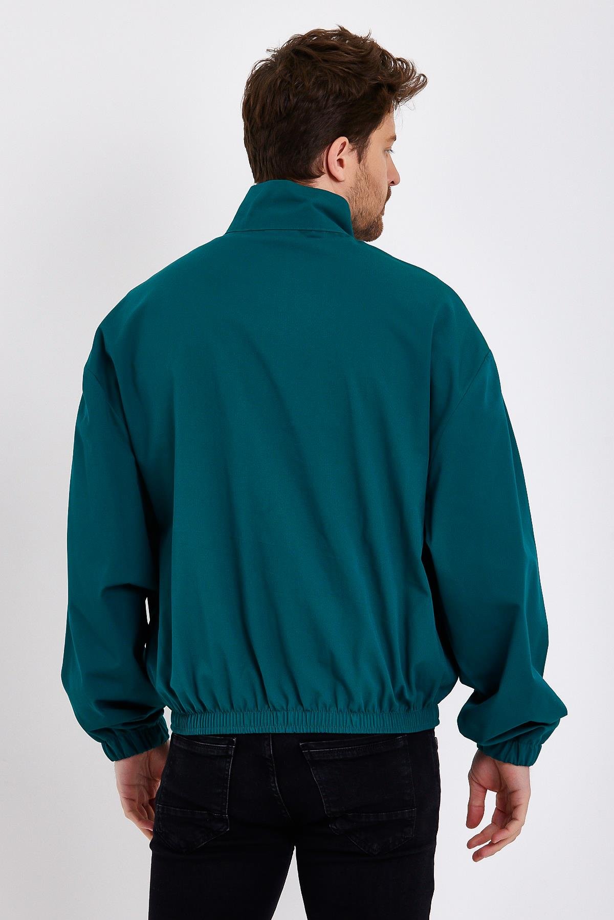 Petrol Yeşili Fermuarlı Erkek Yağmurluk