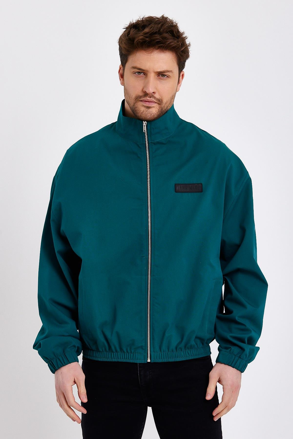 Petrol Yeşili Fermuarlı Erkek Yağmurluk