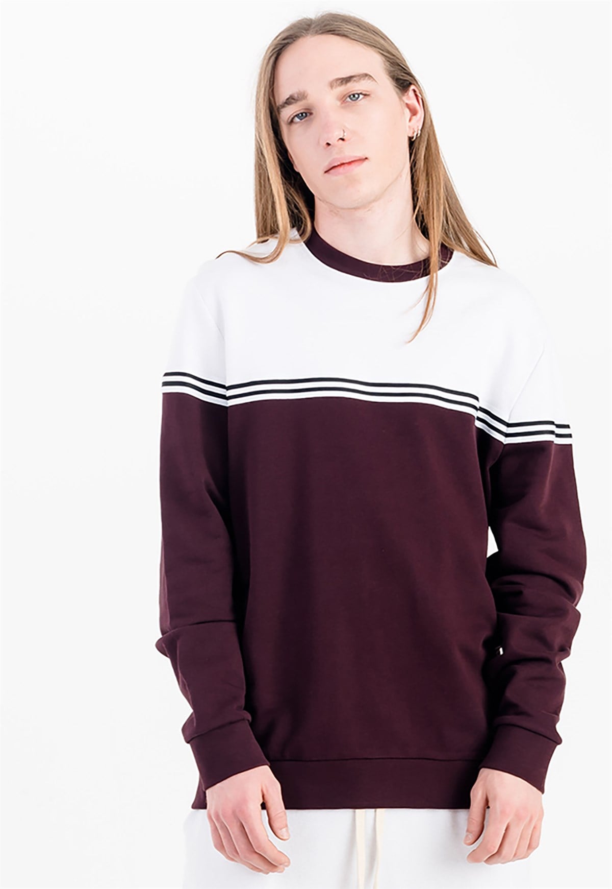 Oxblood Sweatshirt with Color Blocking in White
