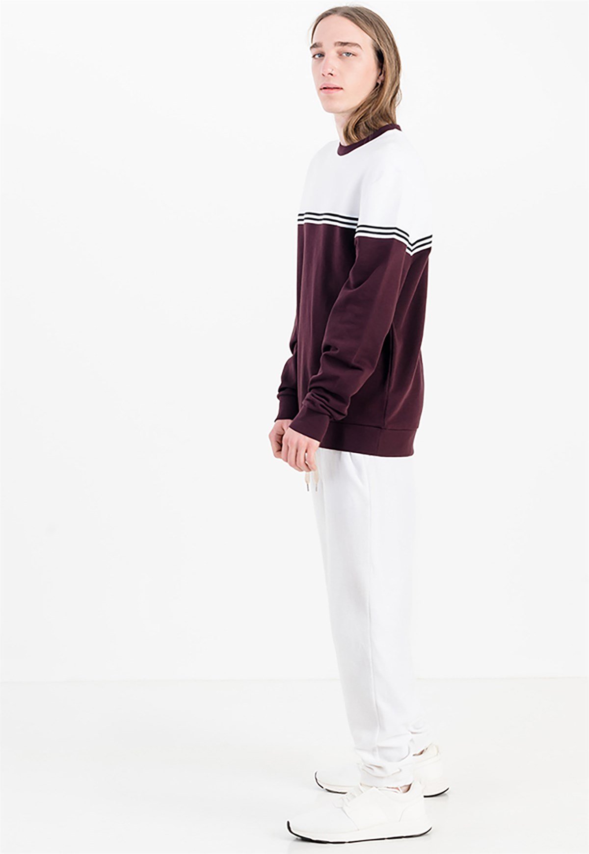 Oxblood Sweatshirt with Color Blocking in White