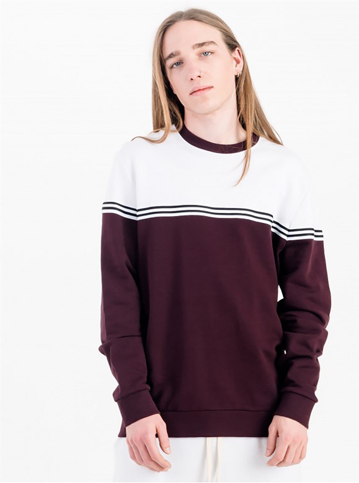 Oxblood Sweatshirt with Color Blocking in White