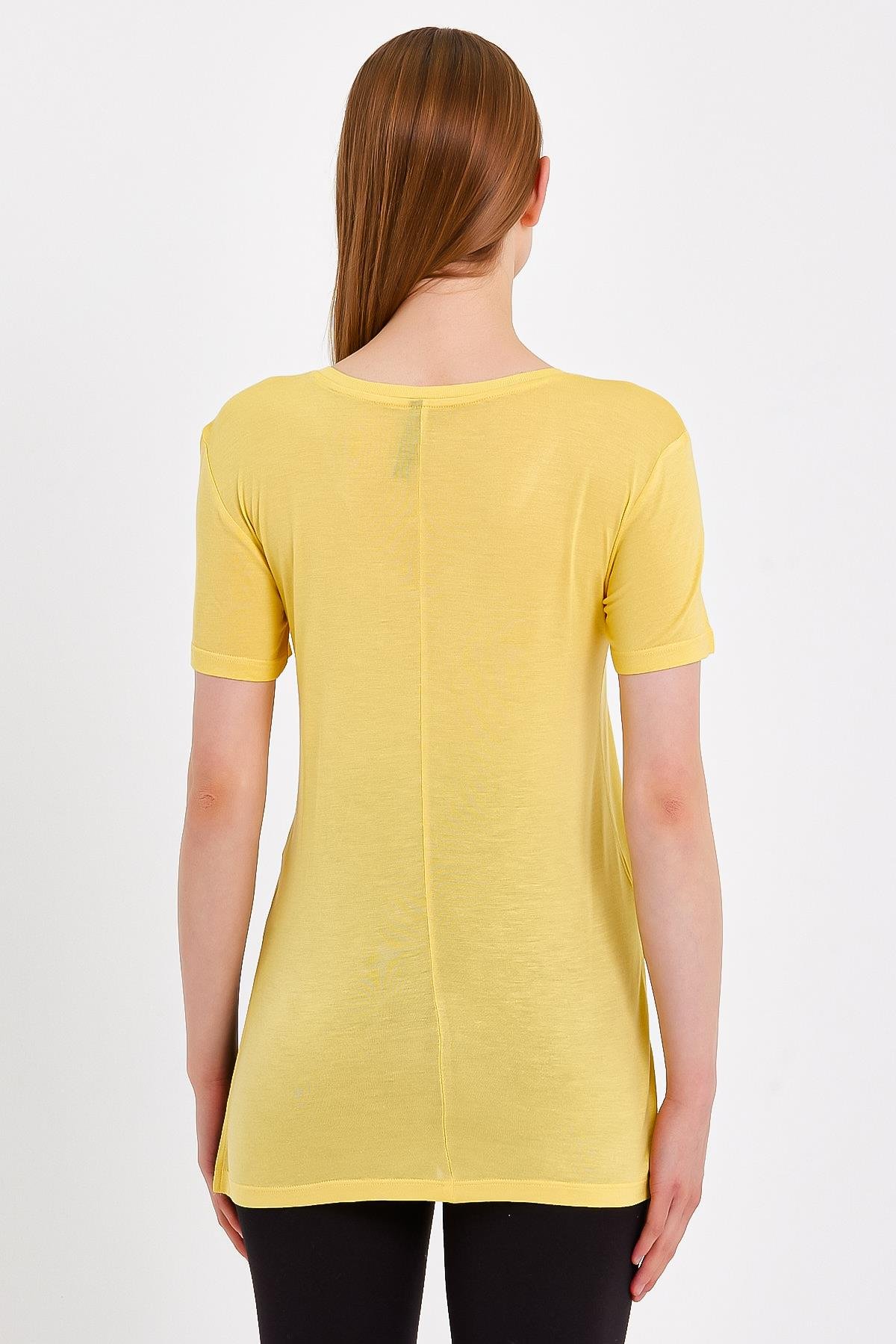 Sarı Basic V Yaka Kadın T-shirt