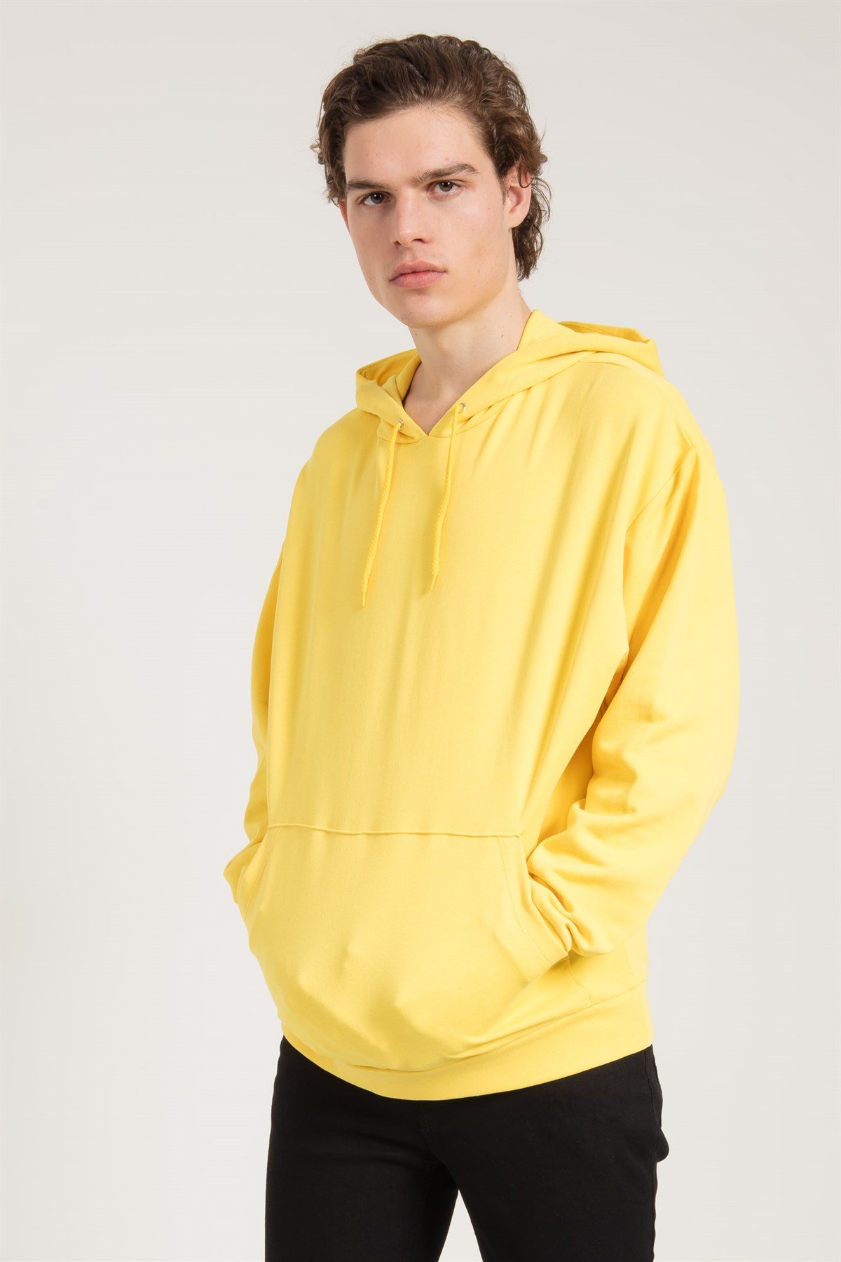 Oversized Hoodie in Yellow with Pouch Pocket