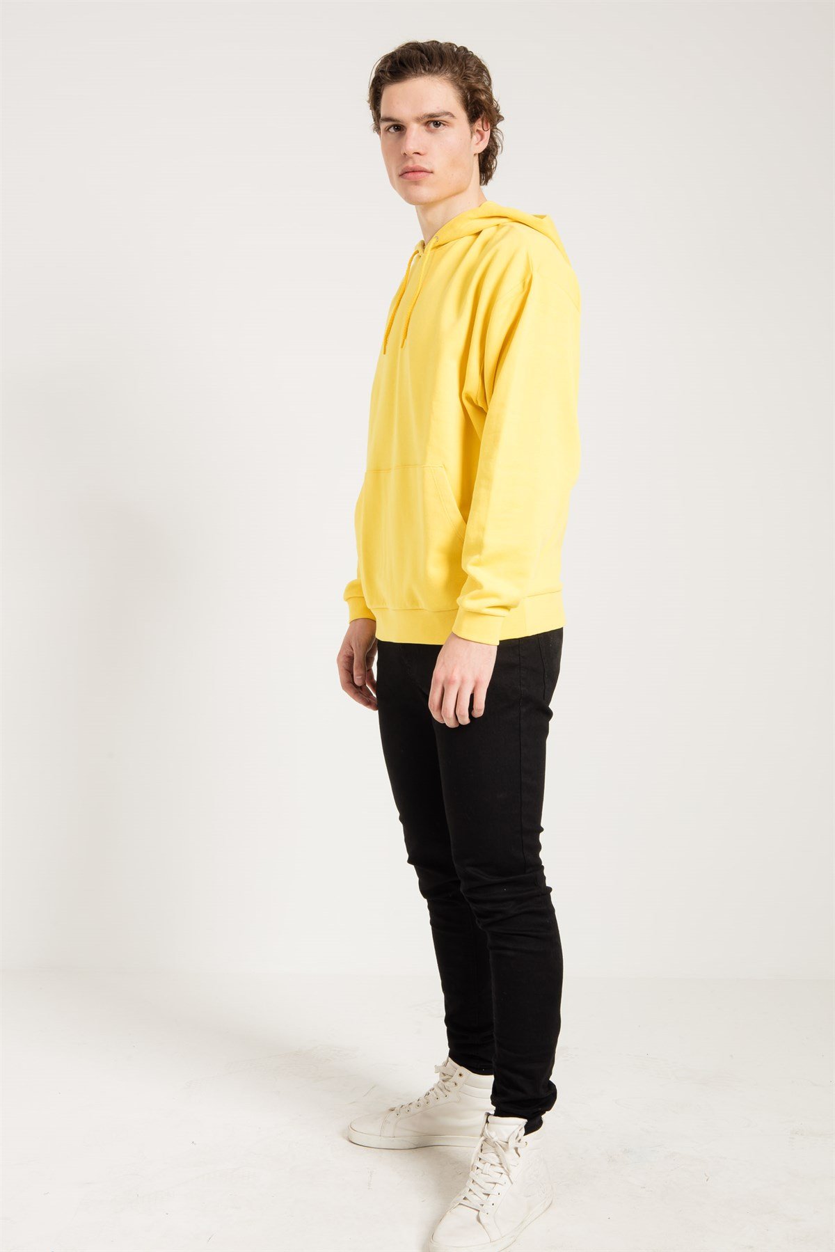 Oversized Hoodie in Yellow with Pouch Pocket