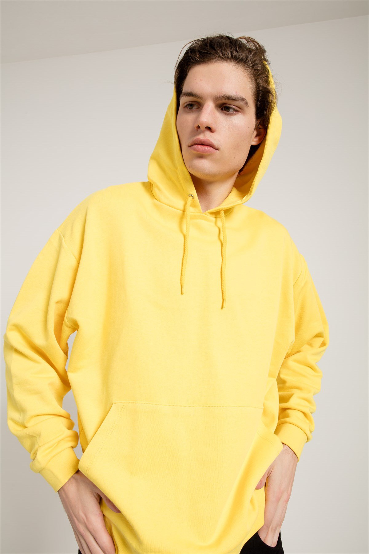 Oversized Hoodie in Yellow with Pouch Pocket