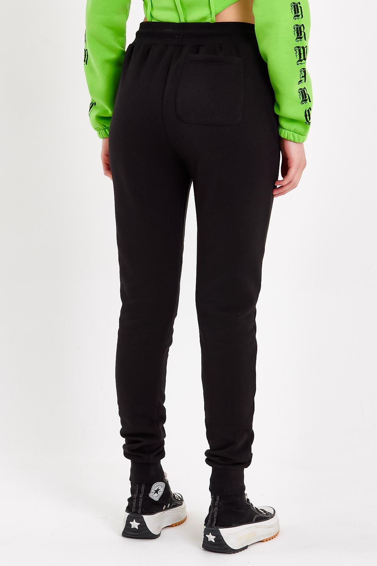 Siyah Beli Ayarlanabilir Kordonlu Kadın Eşofman Altı