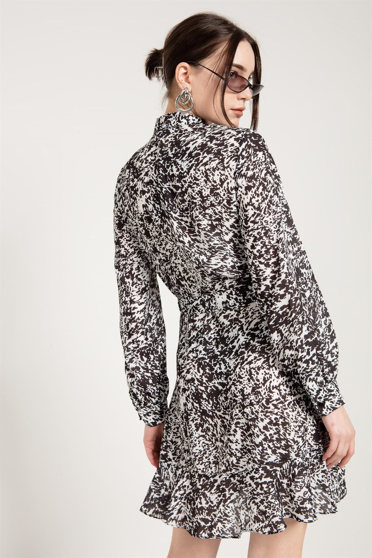 Flare Dress in Black and White Print