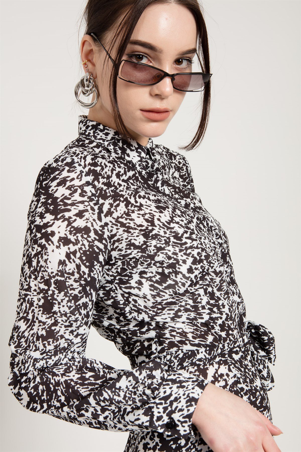 Flare Dress in Black and White Print