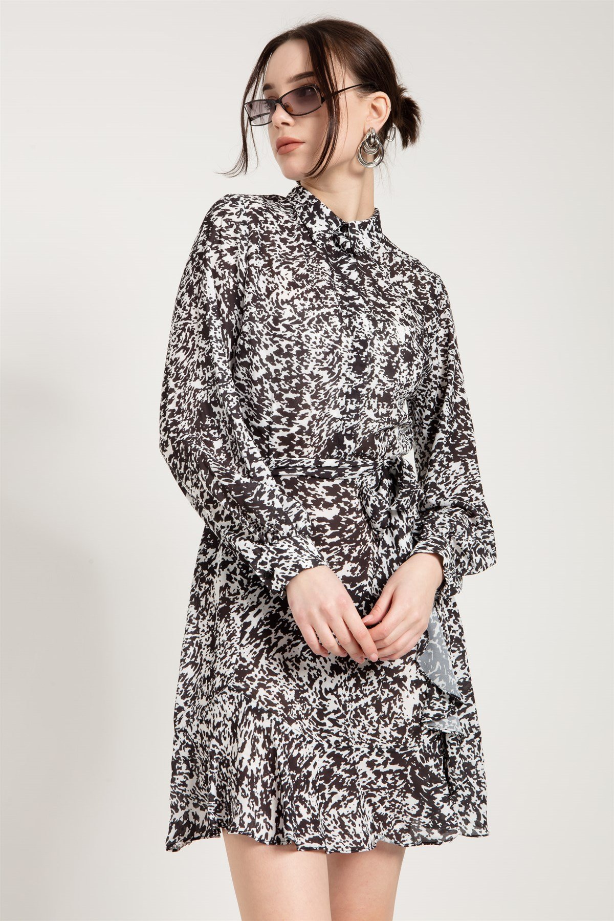 Flare Dress in Black and White Print