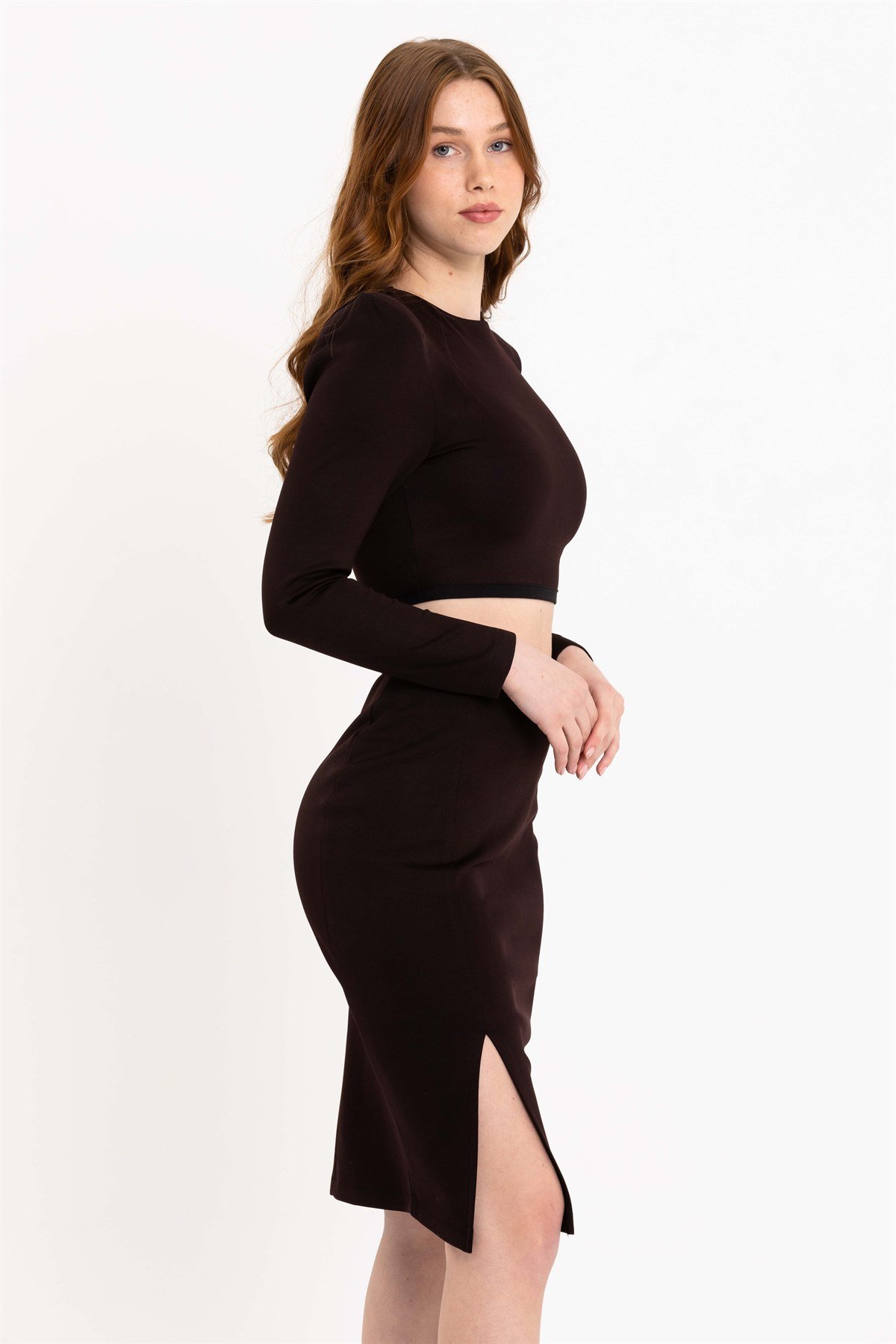 Siyah Midi Yırtmaçlı Kalem Etek