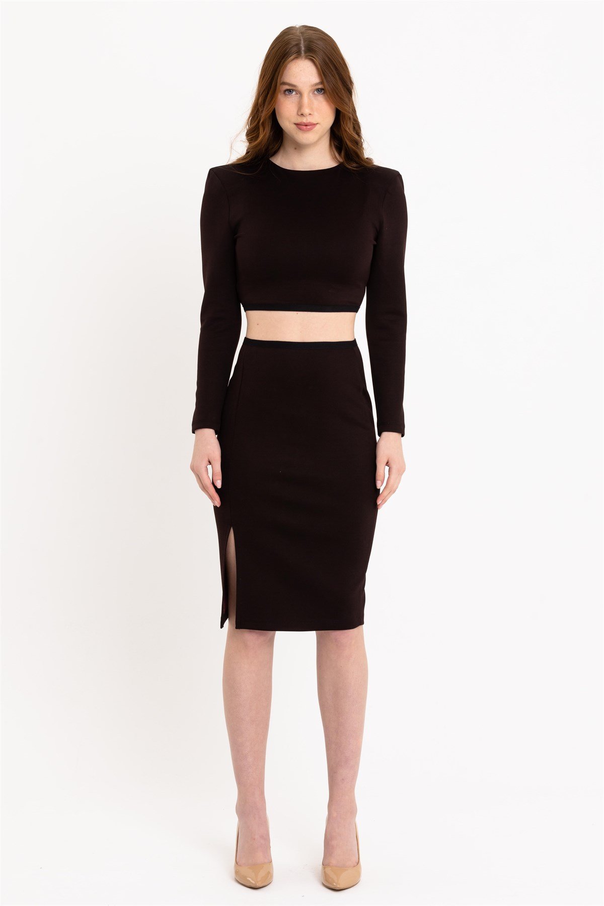 Siyah Midi Yırtmaçlı Kalem Etek