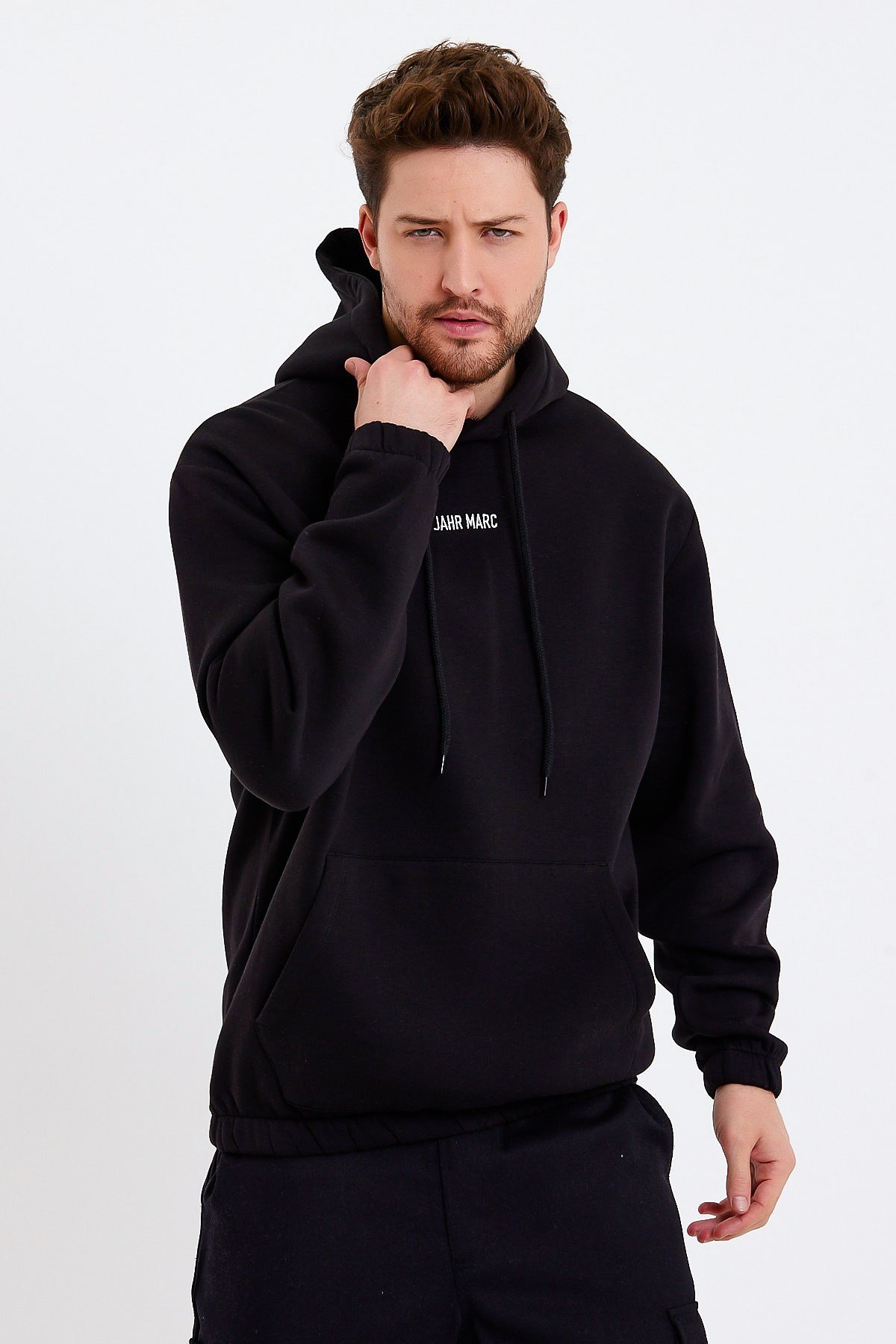 Siyah Nakışlı Oversize Erkek Sweatshirt
