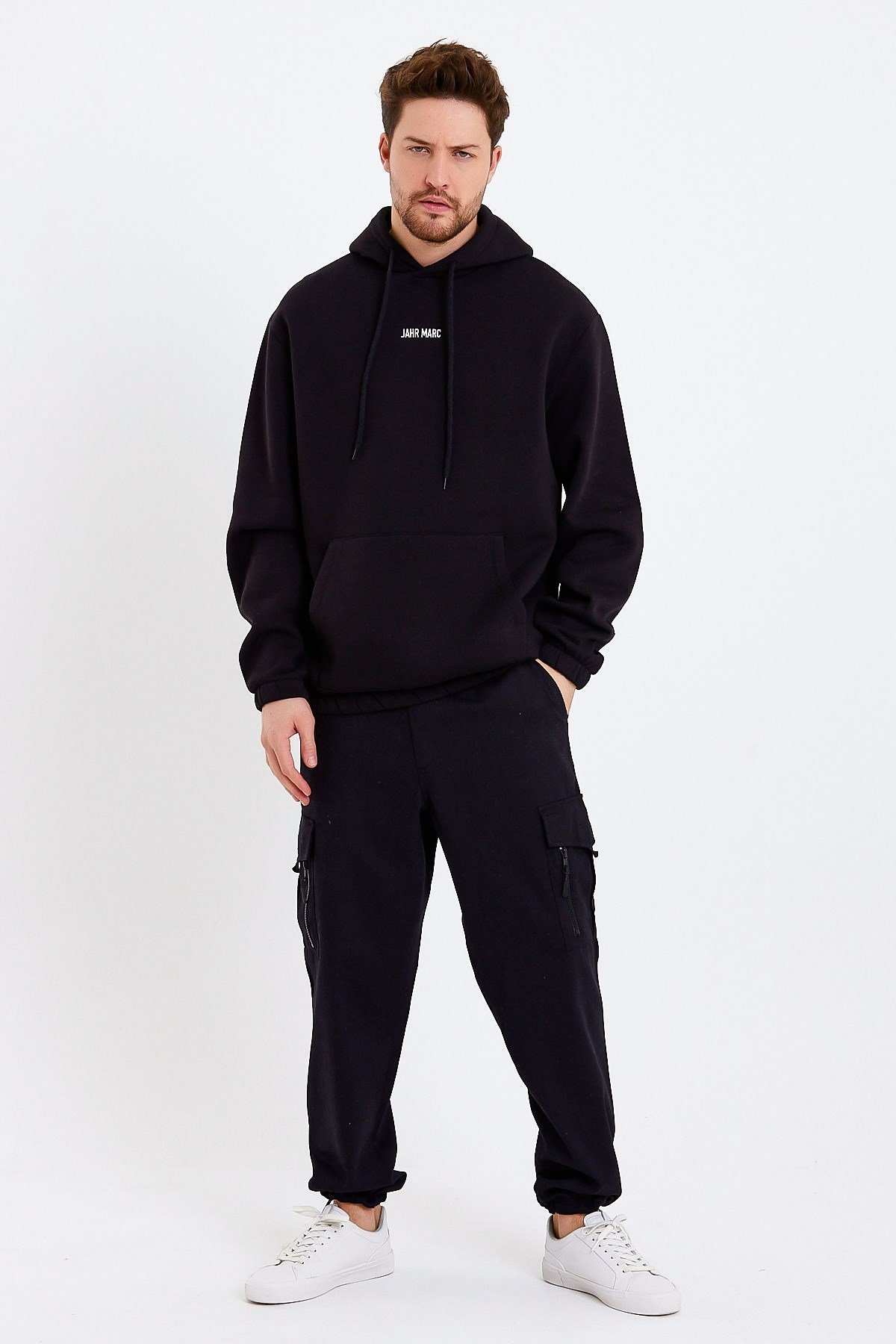 Siyah Nakışlı Oversize Erkek Sweatshirt