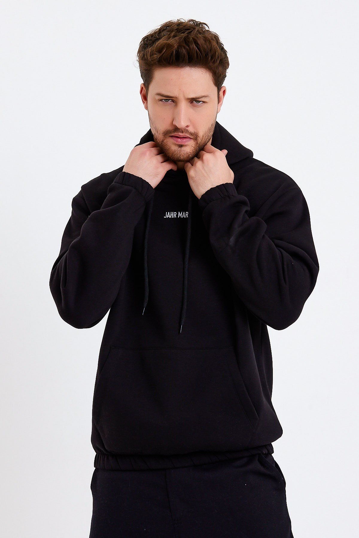 Siyah Nakışlı Oversize Erkek Sweatshirt