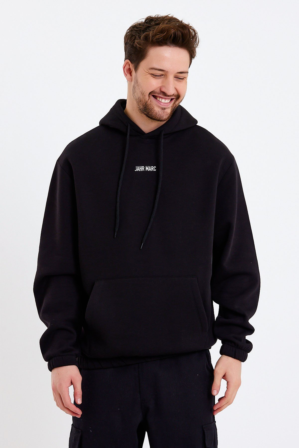 Siyah Nakışlı Oversize Erkek Sweatshirt