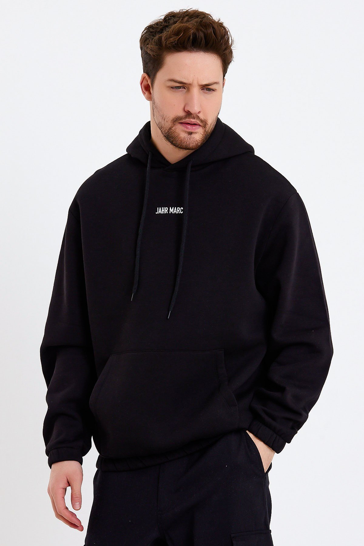 Siyah Nakışlı Oversize Erkek Sweatshirt