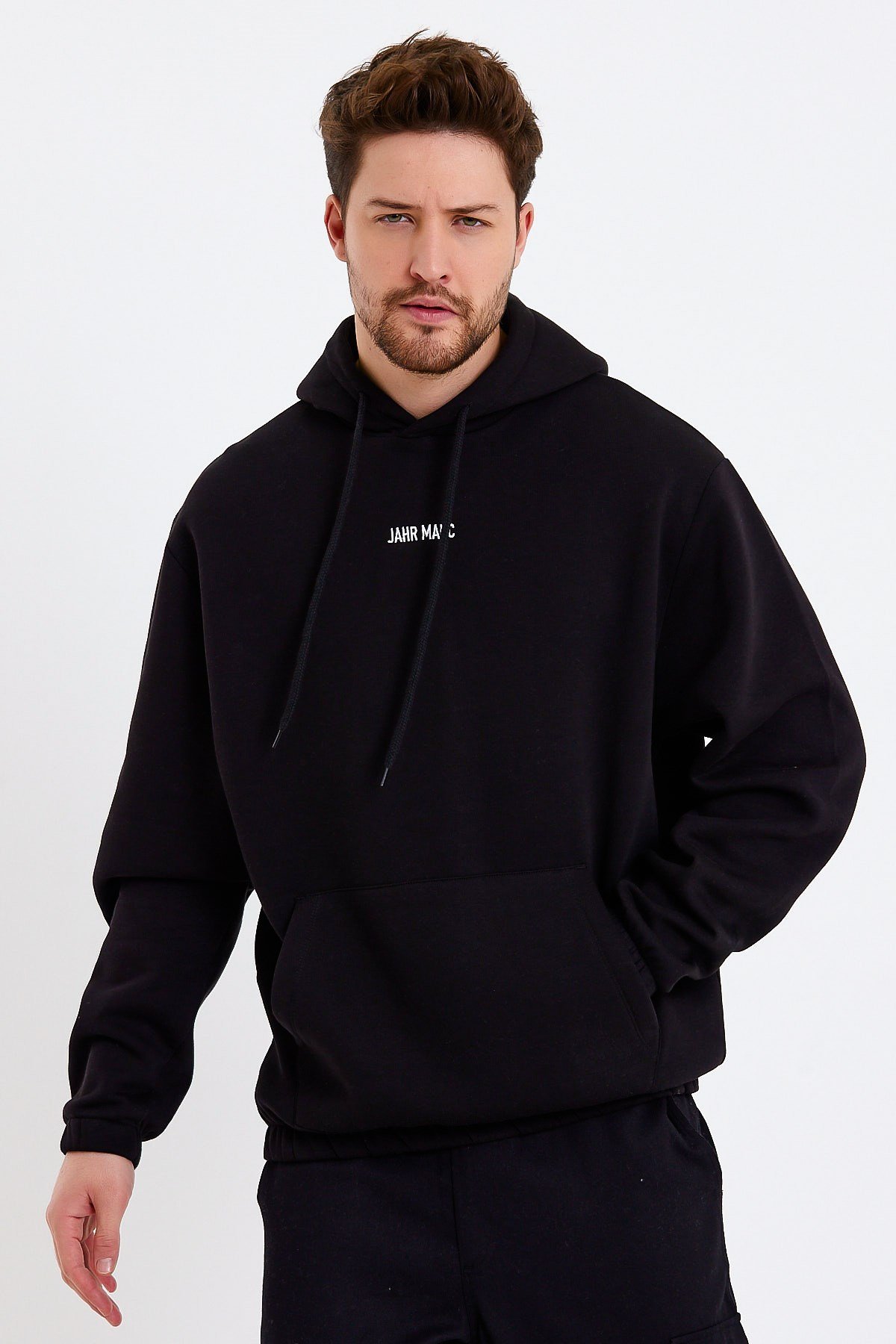 Siyah Nakışlı Oversize Erkek Sweatshirt