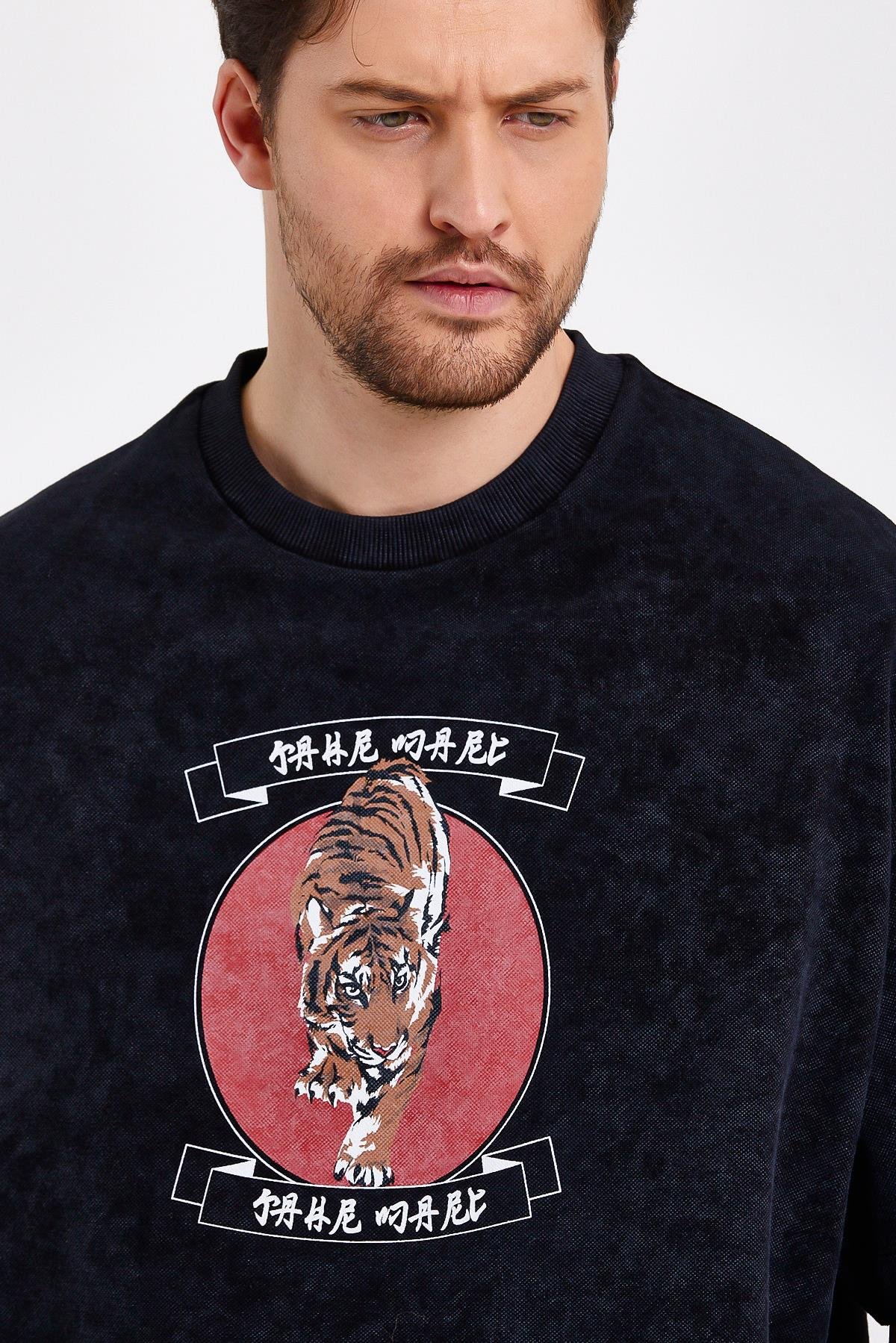 Siyah Oversize Baskılı Erkek T-shirt