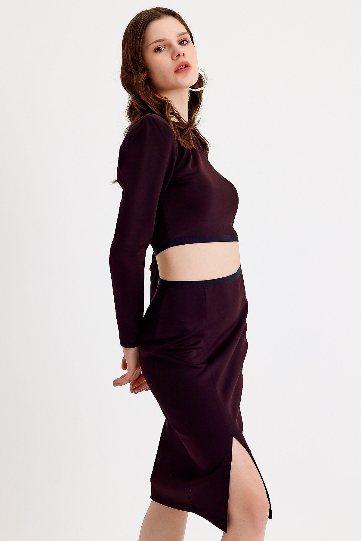 Siyah Vatkalı Crop Fit Bluz