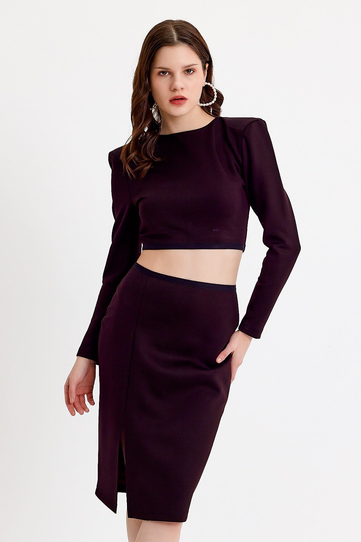 Siyah Vatkalı Crop Fit Bluz