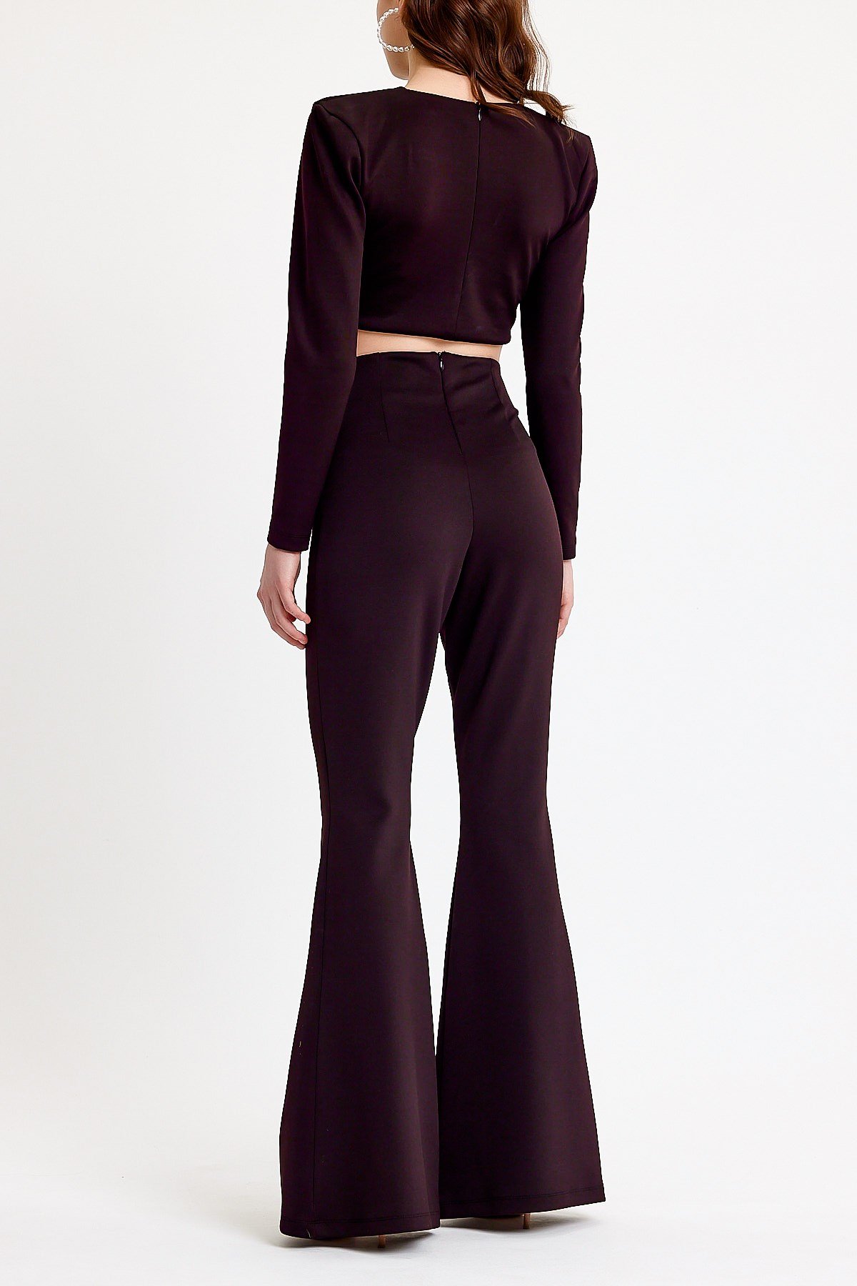 Siyah Yüksek Bel İspanyol Paça Pantolon