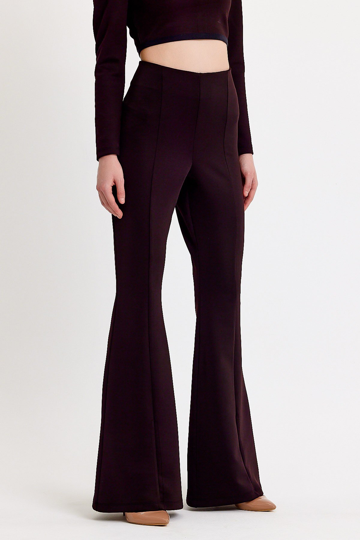 Siyah Yüksek Bel İspanyol Paça Pantolon