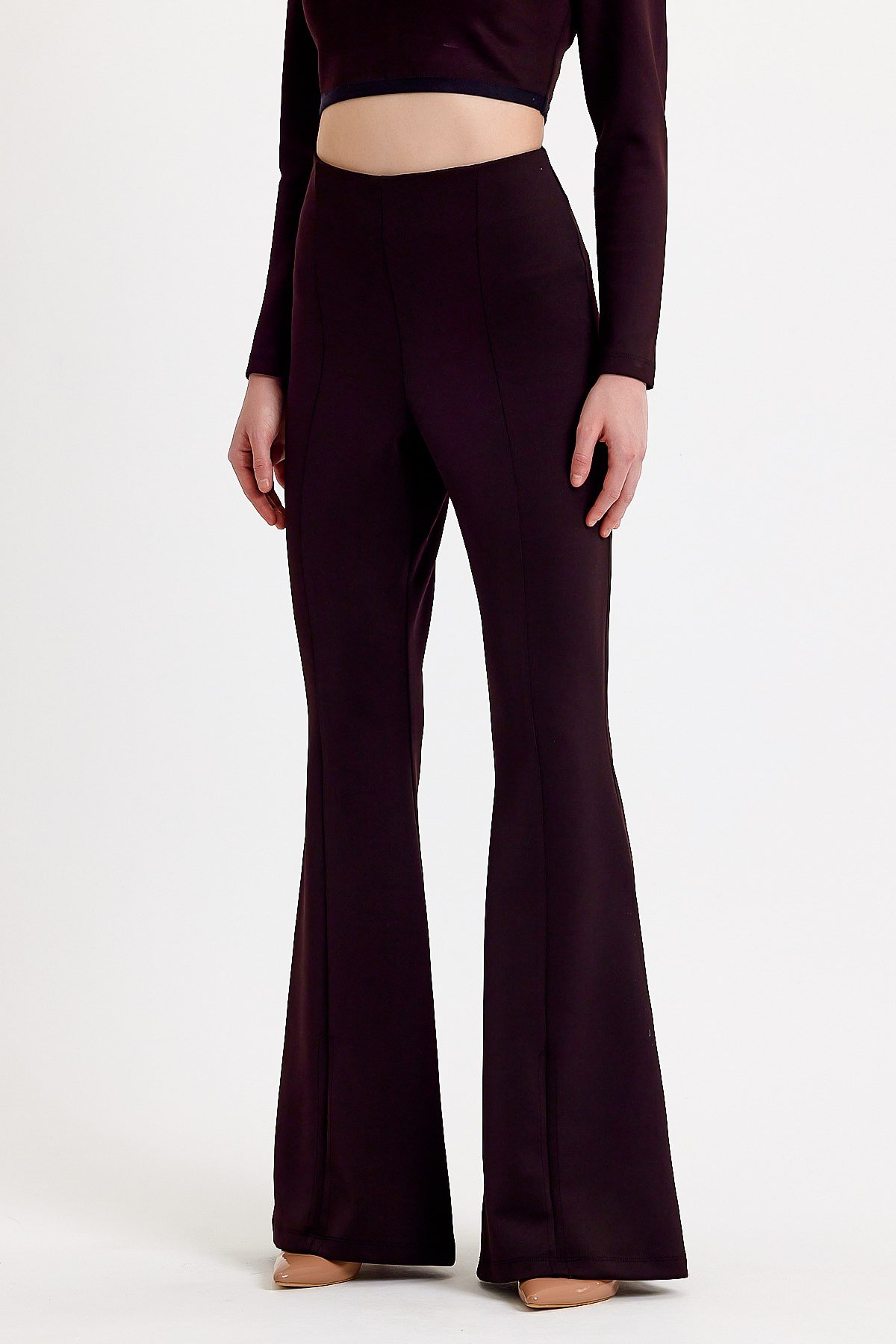 Siyah Yüksek Bel İspanyol Paça Pantolon