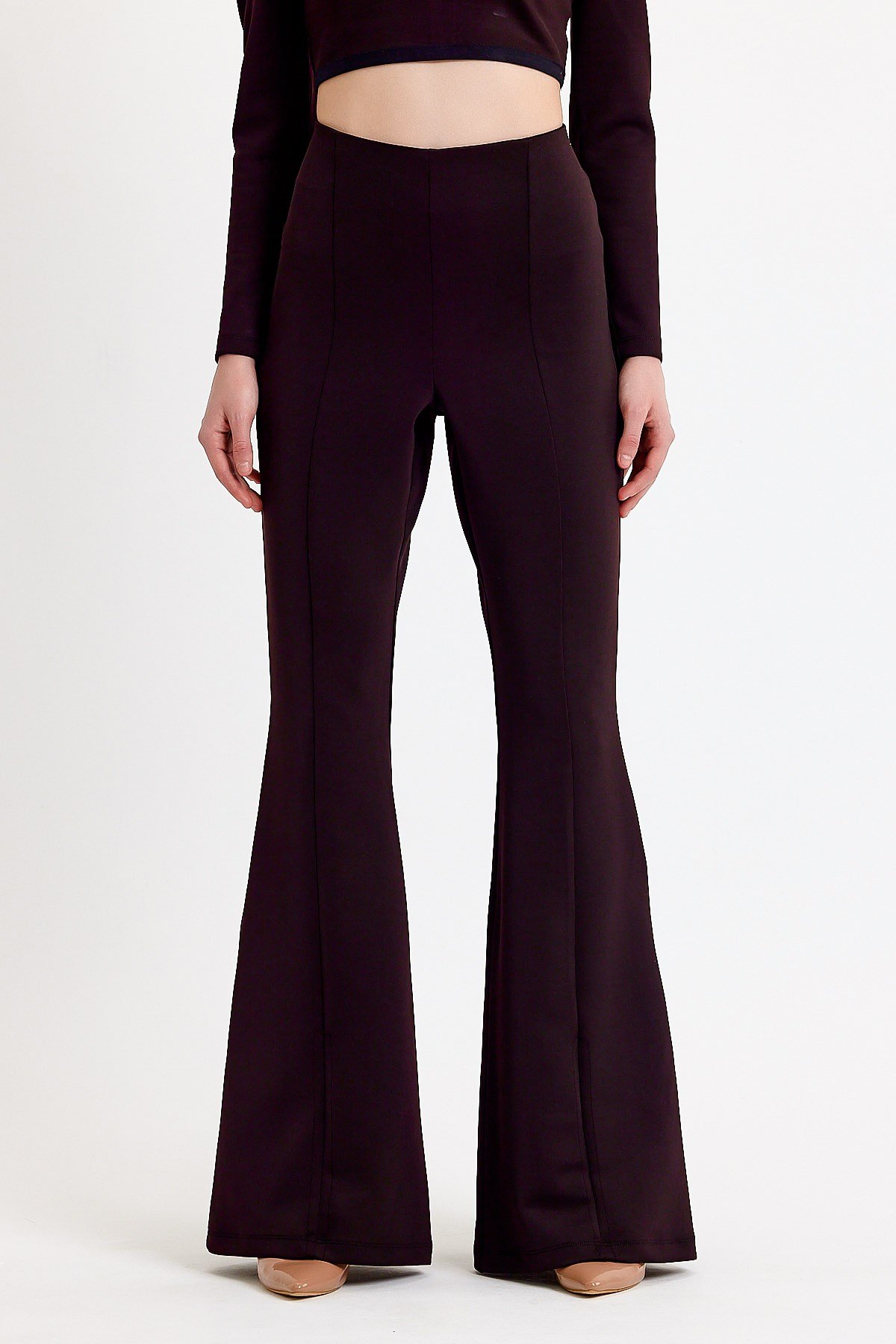 Siyah Yüksek Bel İspanyol Paça Pantolon