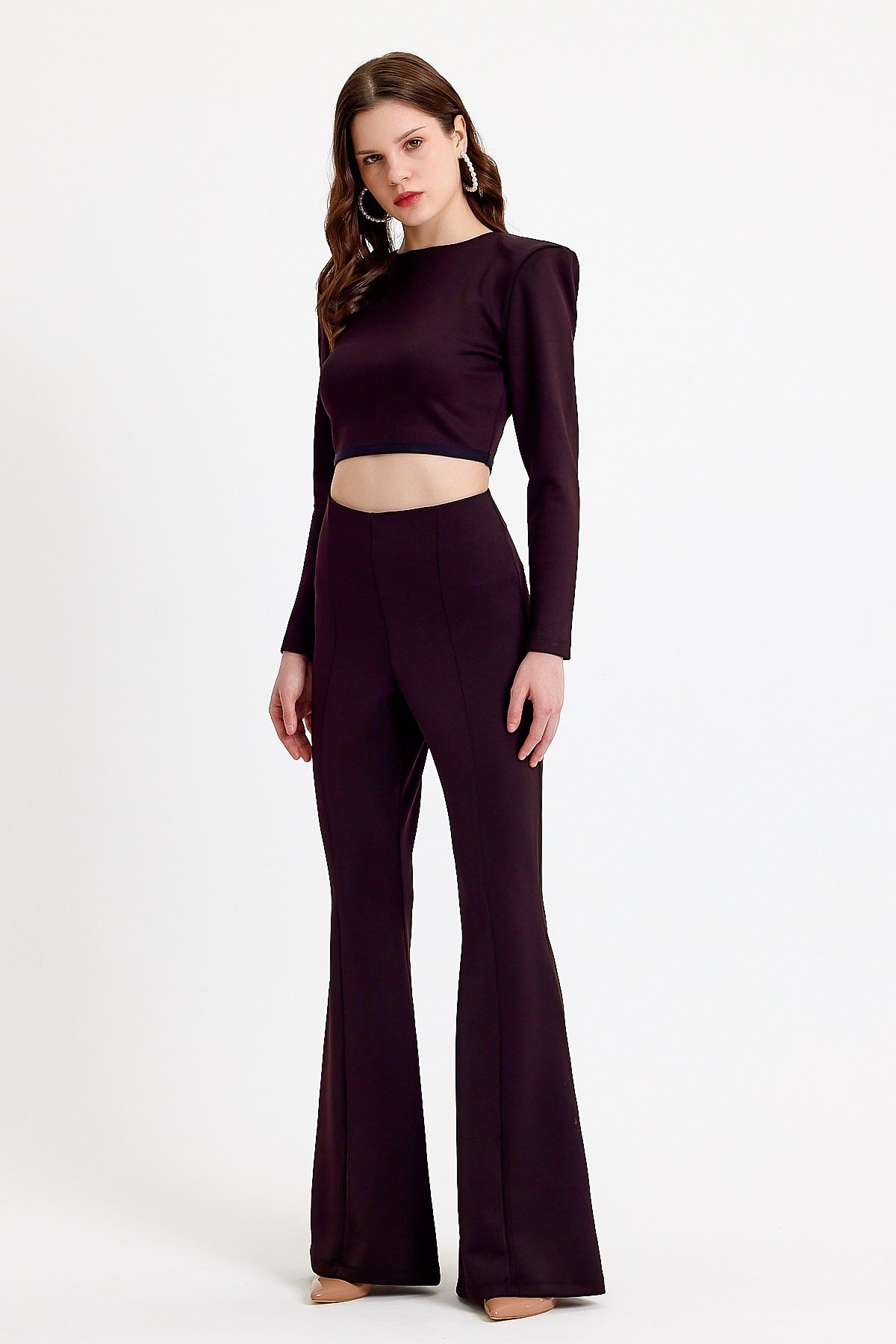 Siyah Yüksek Bel İspanyol Paça Pantolon