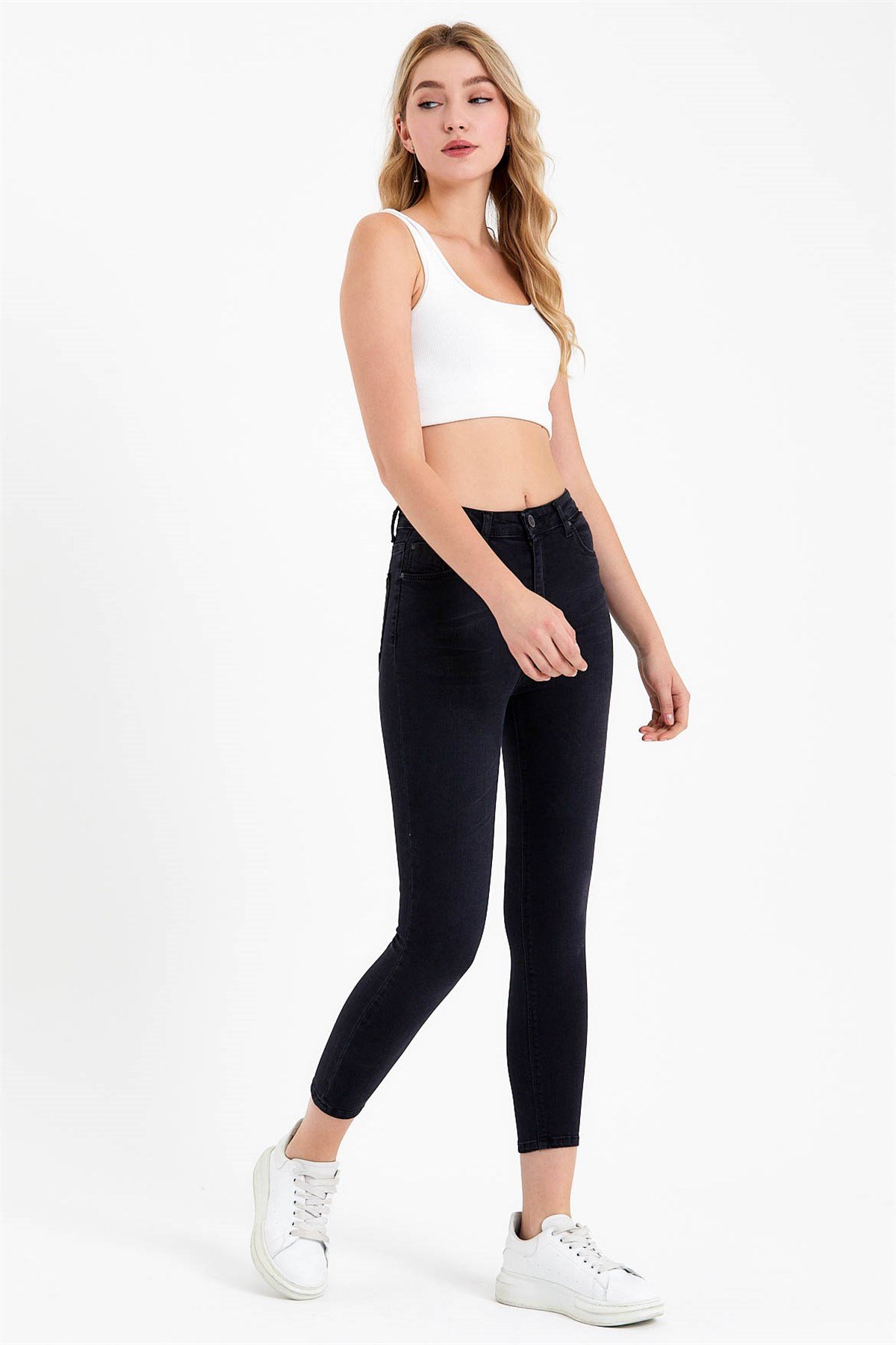 Skinny Fit Antrasit Yüksek Bel Jean