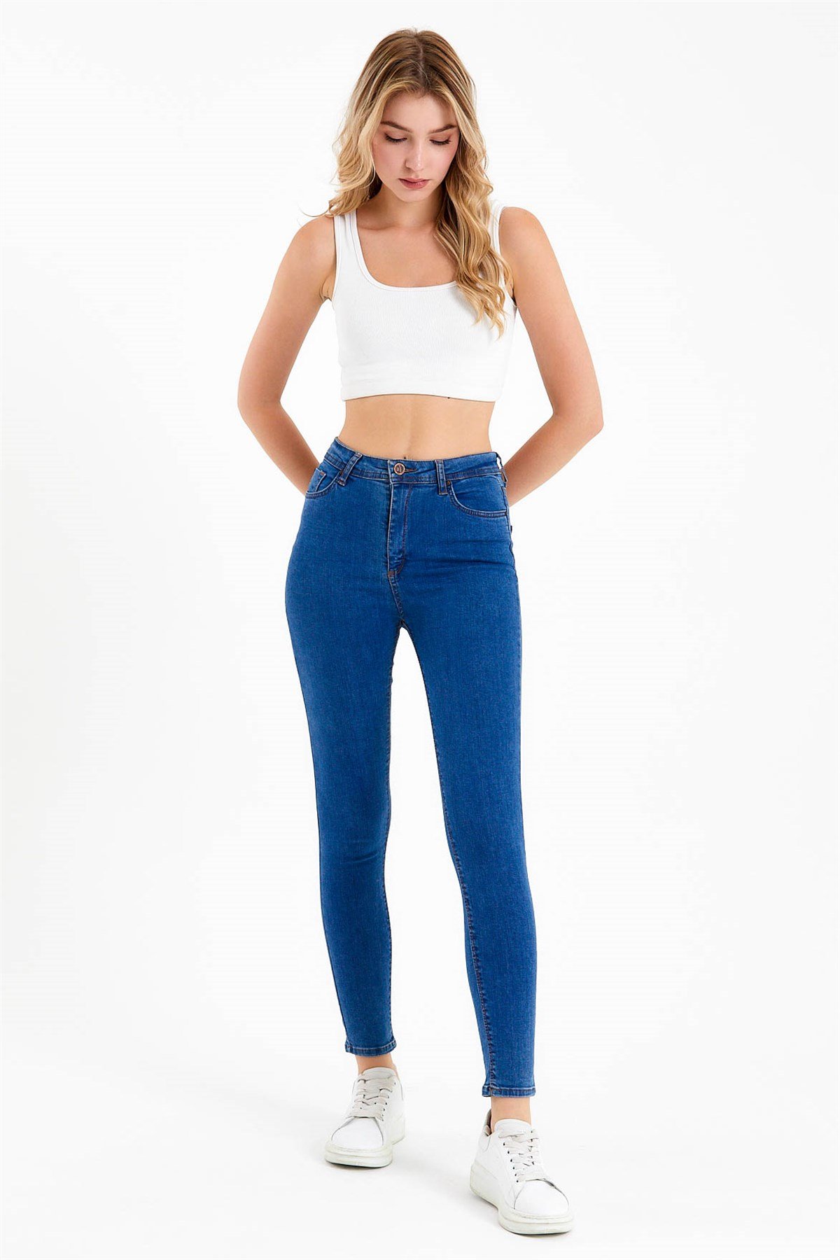 Skinny Fit Yüksek Bel Mavi Jean