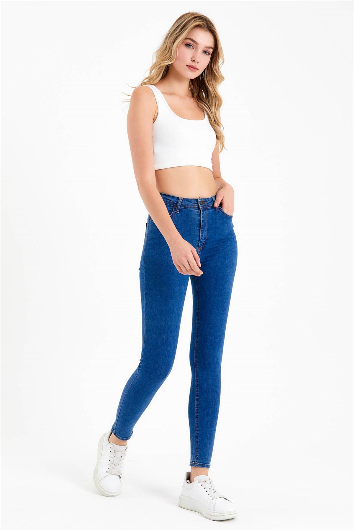 Skinny Fit Yüksek Bel Mavi Jean